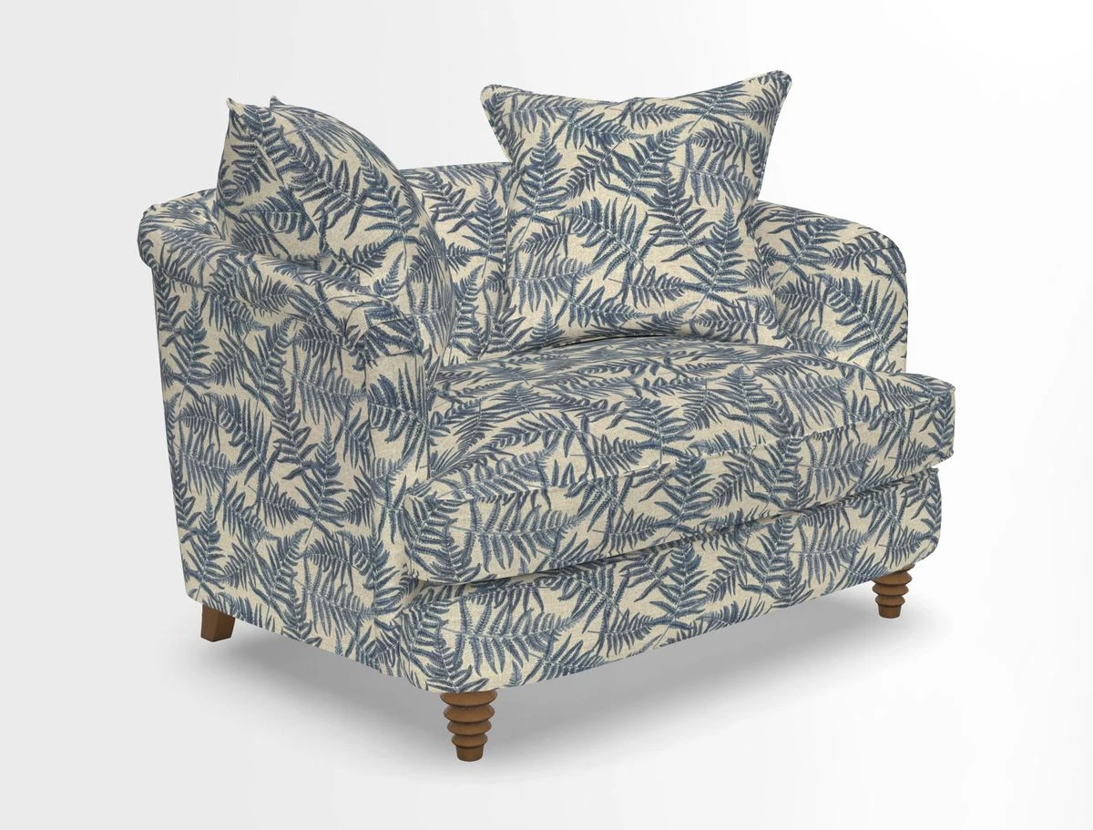 Helmsley Snuggler in V&A Threads of India Opulent Velvets Forest Creatures Hunter piping in Swiss Velvet Olive and scatter in Stockport Stripe Flame
