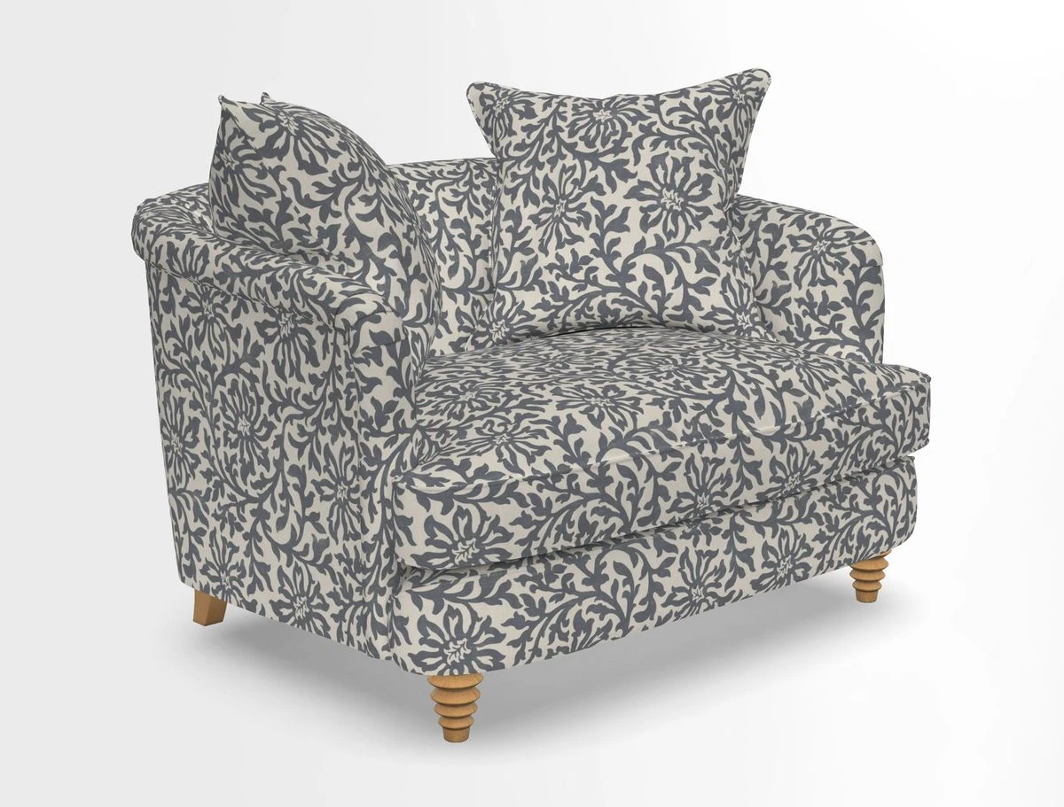 Helmsley Snuggler in V&A Threads of India Opulent Velvets Forest Creatures Hunter piping in Swiss Velvet Olive and scatter in Stockport Stripe Flame