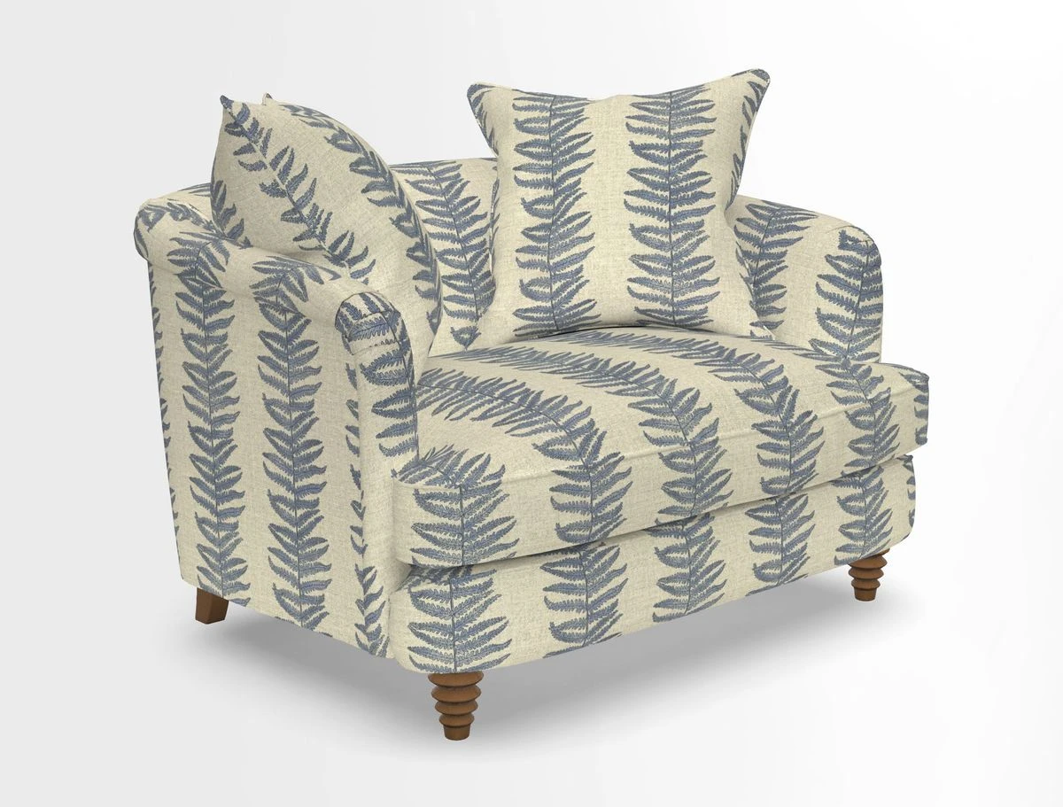 Helmsley Snuggler in V&A Threads of India Opulent Velvets Forest Creatures Hunter piping in Swiss Velvet Olive and scatter in Stockport Stripe Flame