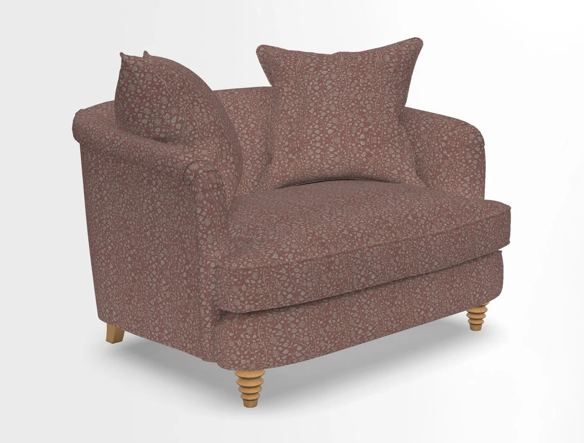 Helmsley Snuggler in V&A Threads of India Opulent Velvets Forest Creatures Hunter piping in Swiss Velvet Olive and scatter in Stockport Stripe Flame
