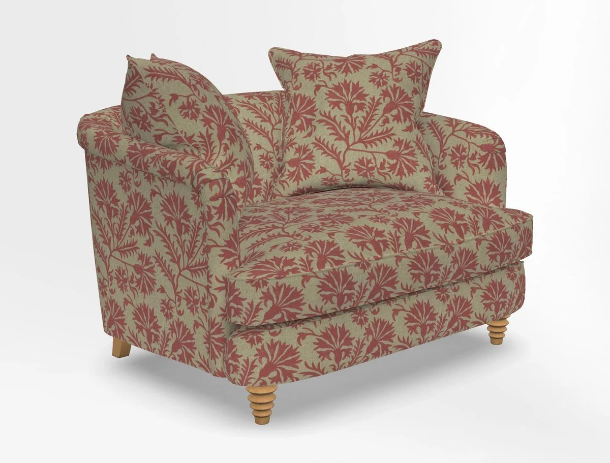 Helmsley Snuggler in V&A Threads of India Opulent Velvets Forest Creatures Hunter piping in Swiss Velvet Olive and scatter in Stockport Stripe Flame