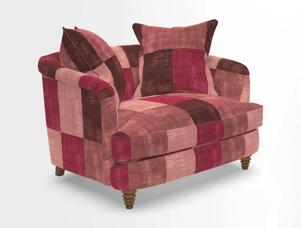 Helmsley Snuggler in V&A Threads of India Opulent Velvets Forest Creatures Hunter piping in Swiss Velvet Olive and scatter in Stockport Stripe Flame