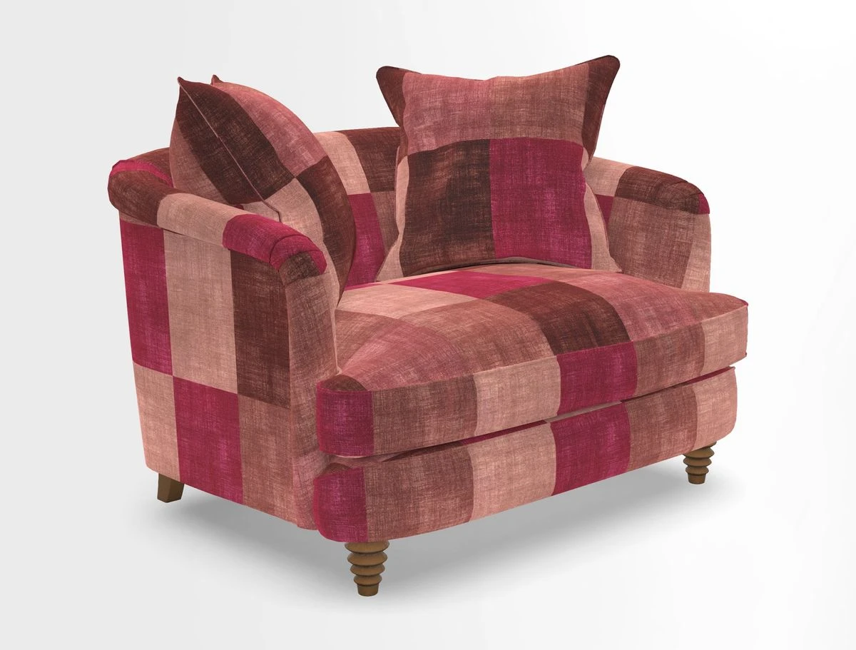 Helmsley Snuggler in V&A Threads of India Opulent Velvets Forest Creatures Hunter piping in Swiss Velvet Olive and scatter in Stockport Stripe Flame