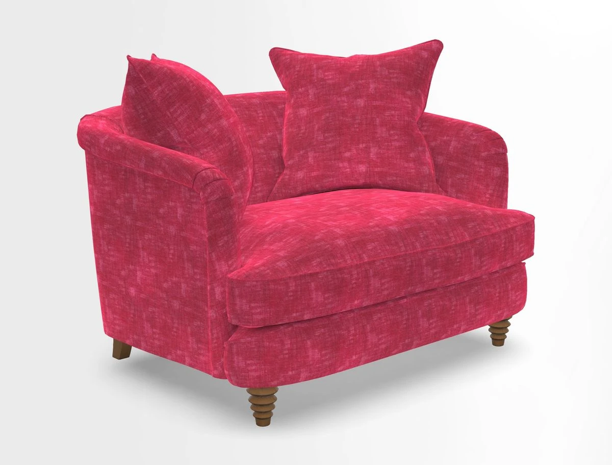 Helmsley Snuggler in V&A Threads of India Opulent Velvets Forest Creatures Hunter piping in Swiss Velvet Olive and scatter in Stockport Stripe Flame