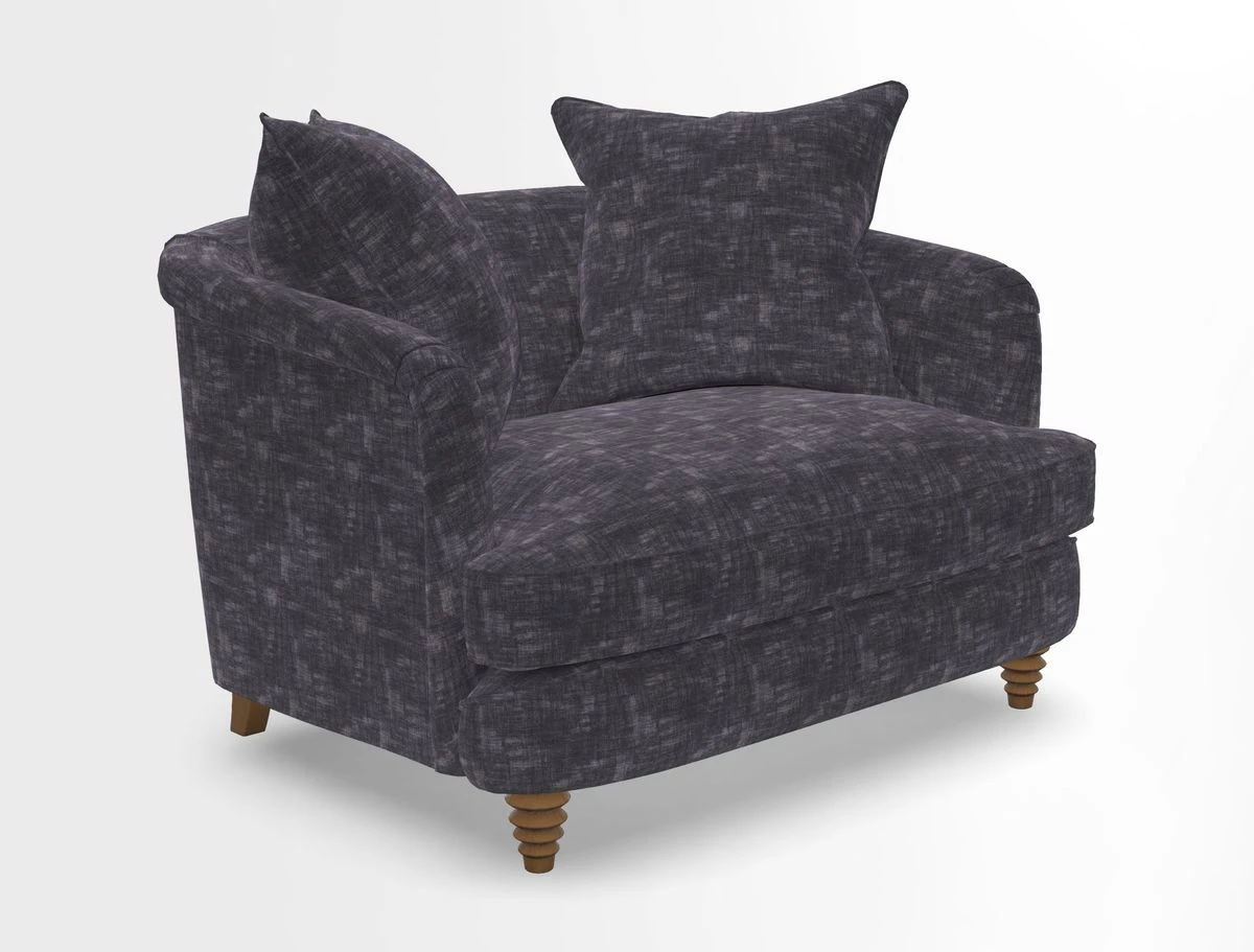 Helmsley Snuggler in V&A Threads of India Opulent Velvets Forest Creatures Hunter piping in Swiss Velvet Olive and scatter in Stockport Stripe Flame