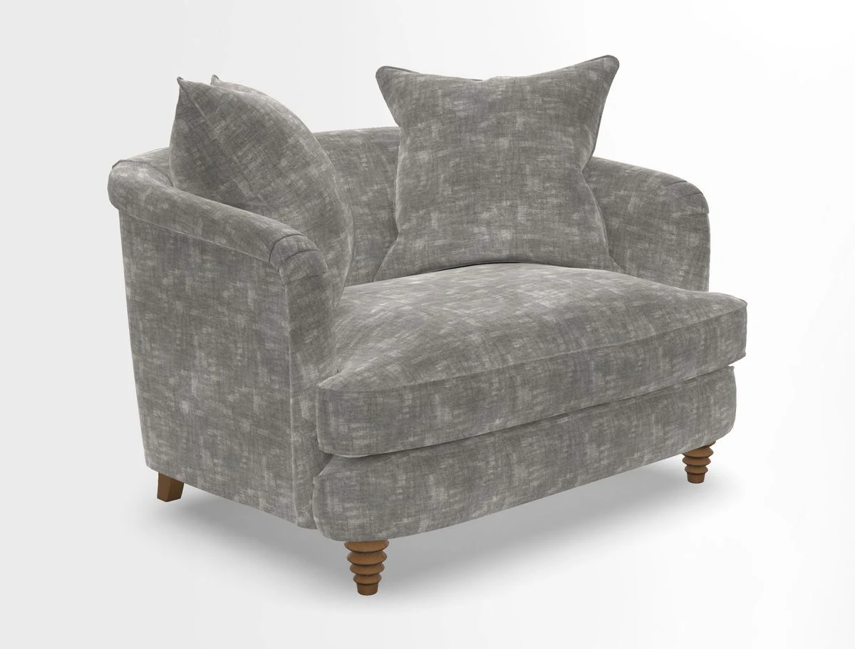 Helmsley Snuggler in V&A Threads of India Opulent Velvets Forest Creatures Hunter piping in Swiss Velvet Olive and scatter in Stockport Stripe Flame