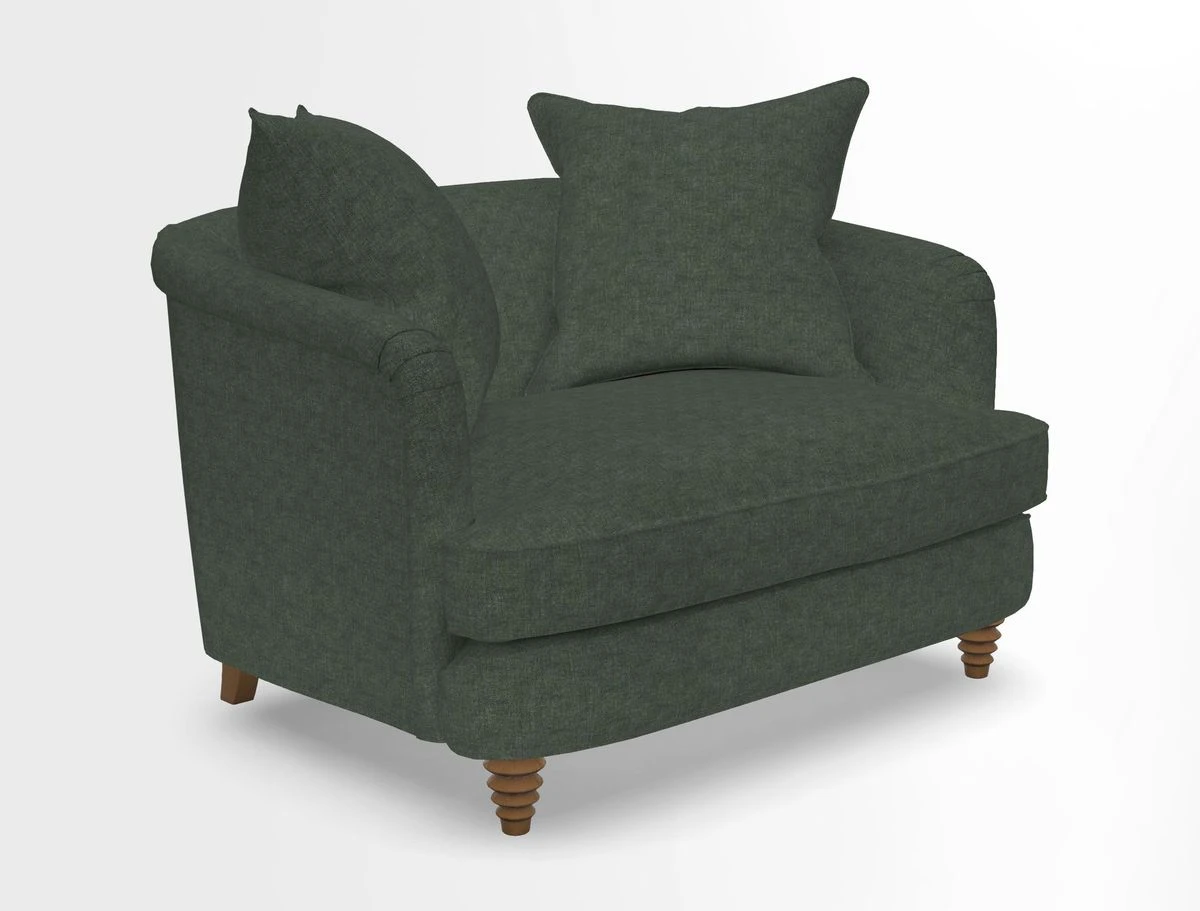 Helmsley Snuggler in V&A Threads of India Opulent Velvets Forest Creatures Hunter piping in Swiss Velvet Olive and scatter in Stockport Stripe Flame