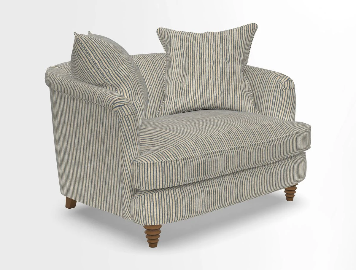 Helmsley Snuggler in V&A Threads of India Opulent Velvets Forest Creatures Hunter piping in Swiss Velvet Olive and scatter in Stockport Stripe Flame