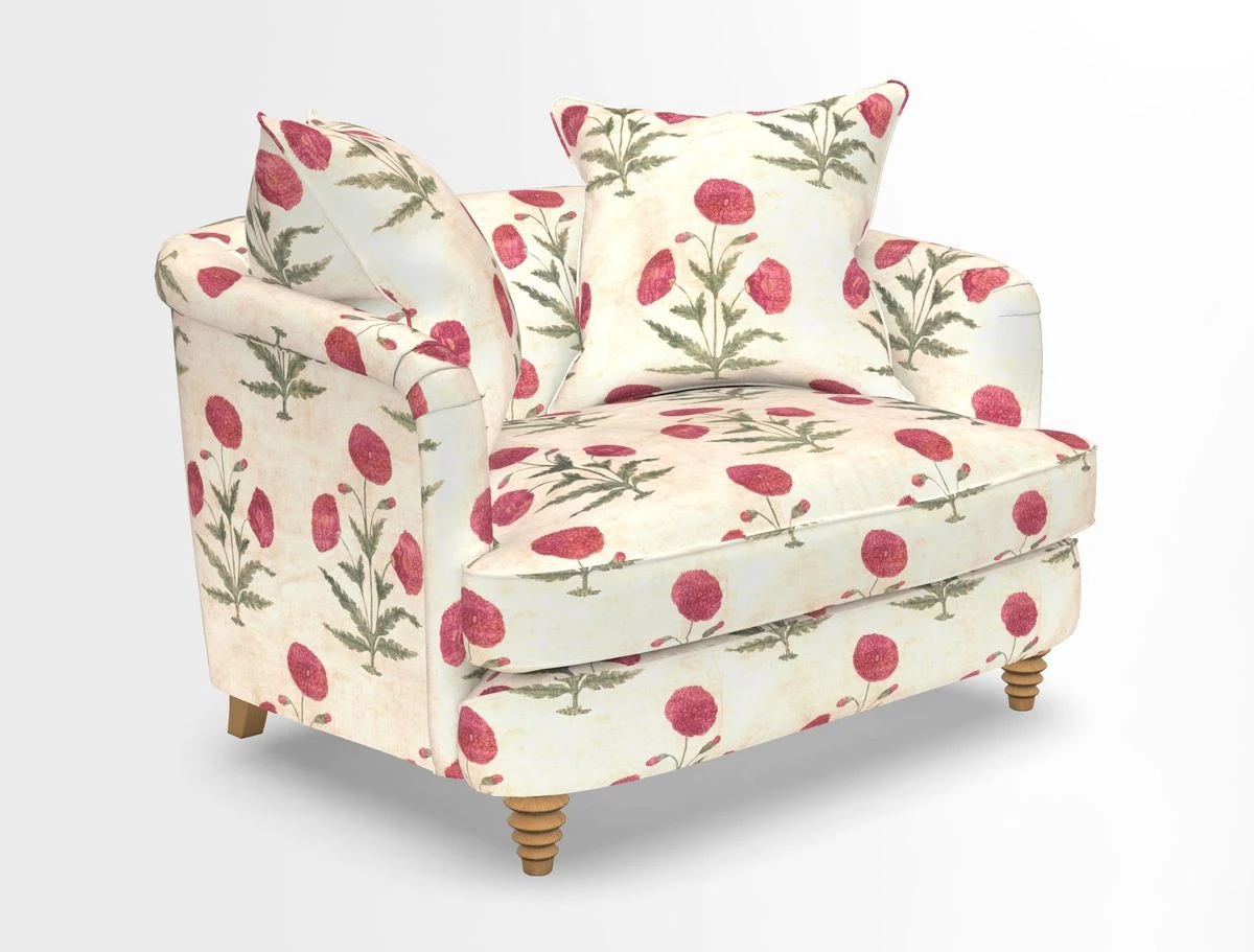 Helmsley Snuggler in V&A Threads of India Opulent Velvets Forest Creatures Hunter piping in Swiss Velvet Olive and scatter in Stockport Stripe Flame