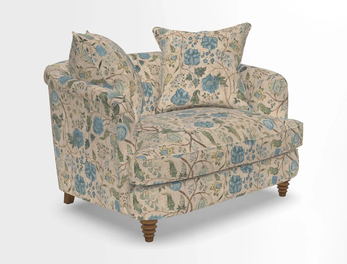 Helmsley Snuggler in V&A Threads of India Opulent Velvets Forest Creatures Hunter piping in Swiss Velvet Olive and scatter in Stockport Stripe Flame