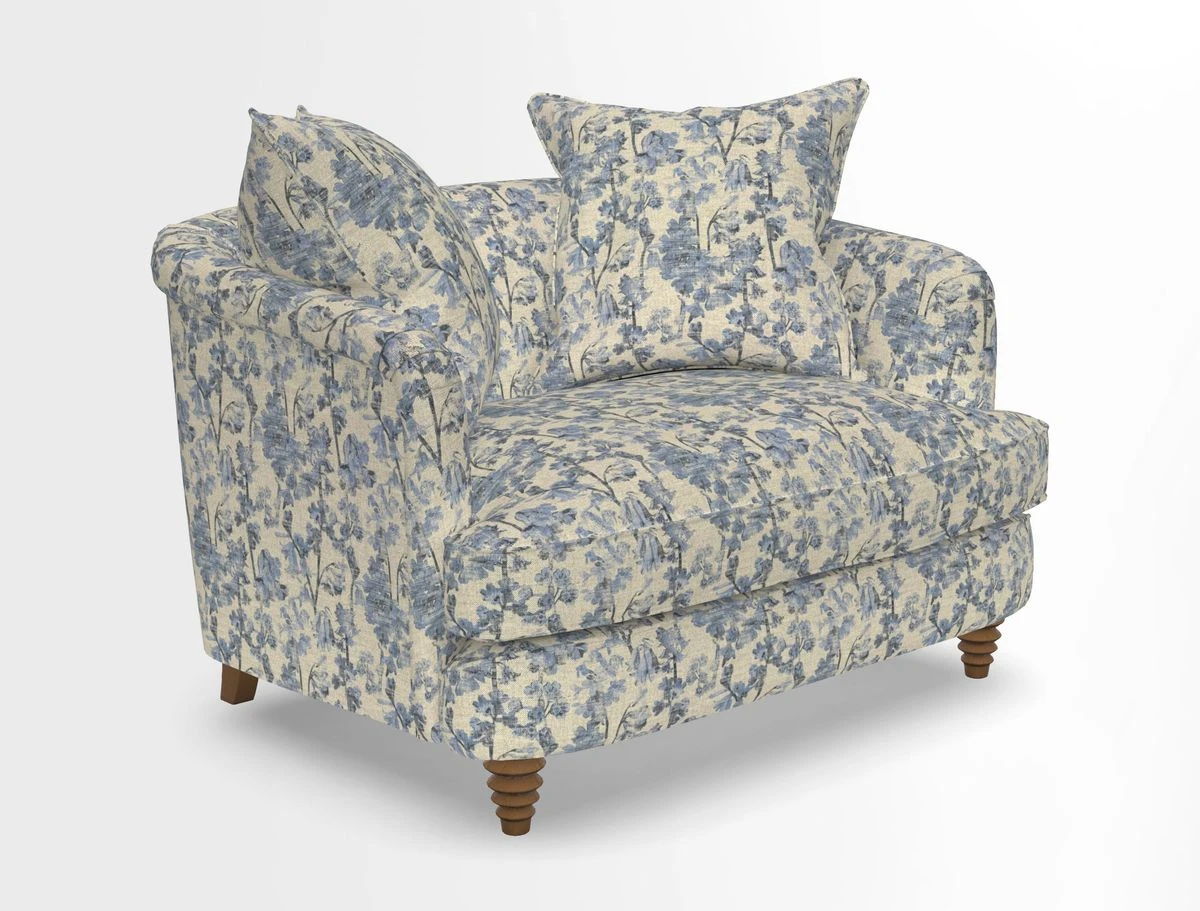 Helmsley Snuggler in V&A Threads of India Opulent Velvets Forest Creatures Hunter piping in Swiss Velvet Olive and scatter in Stockport Stripe Flame