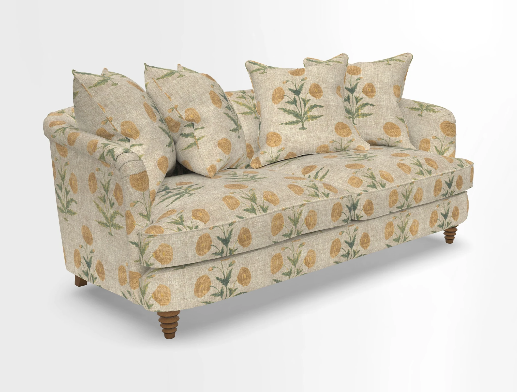 Helmsley 3 Seater Sofa in Mohair Velvet Fir Green with Seat and Back Cushions in RHS Collection Trailing Vine Olive and Small Trailing Ivy Olive