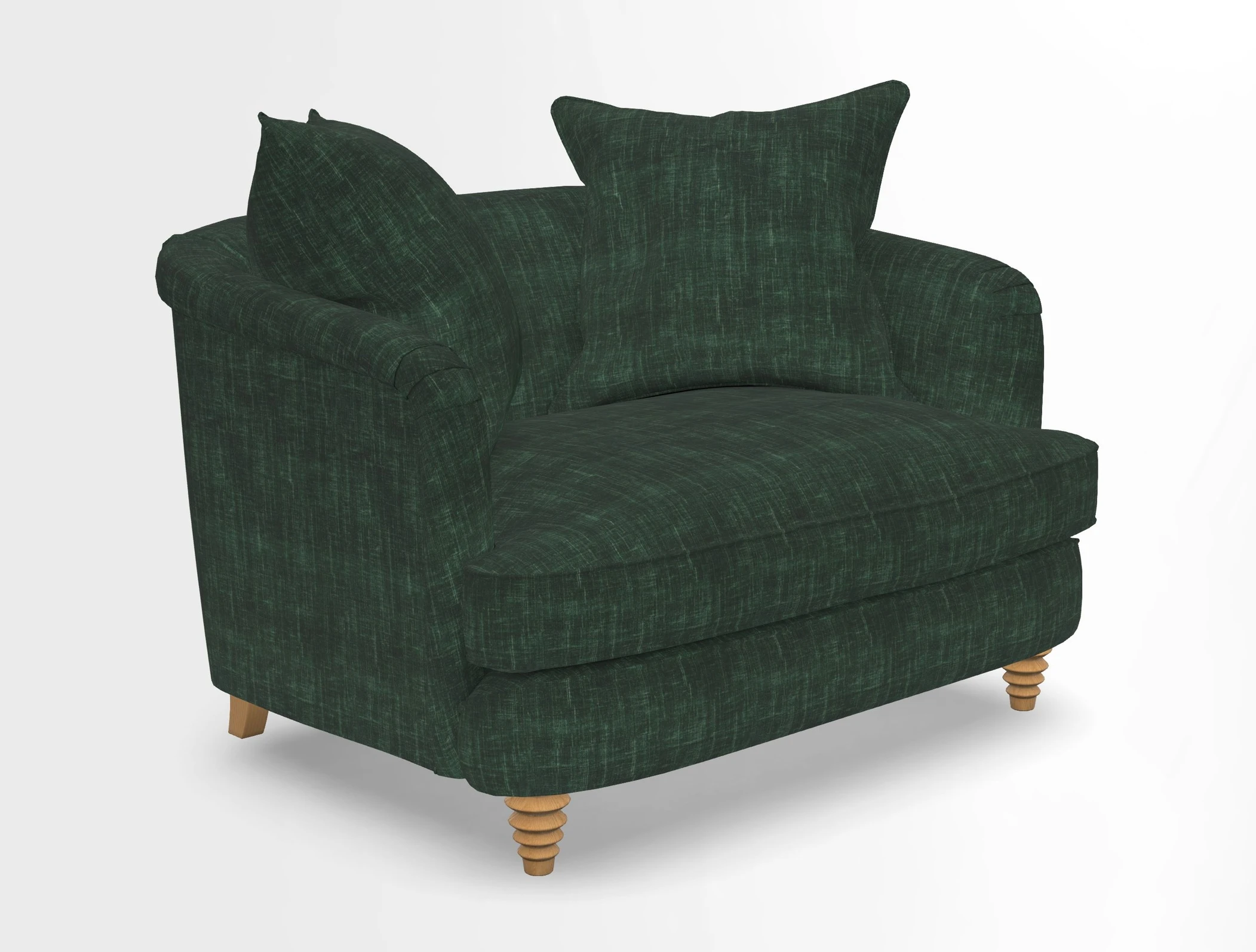 Helmsley Snuggler in V&A Threads of India Opulent Velvets Forest Creatures Hunter piping in Swiss Velvet Olive and scatter in Stockport Stripe Flame