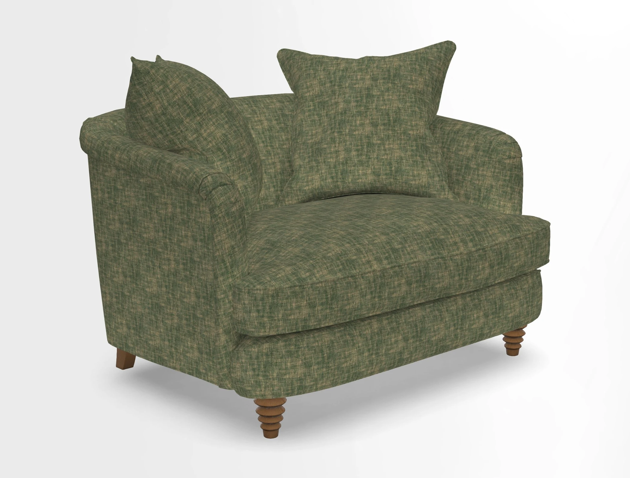 Helmsley Snuggler in V&A Threads of India Opulent Velvets Forest Creatures Hunter piping in Swiss Velvet Olive and scatter in Stockport Stripe Flame