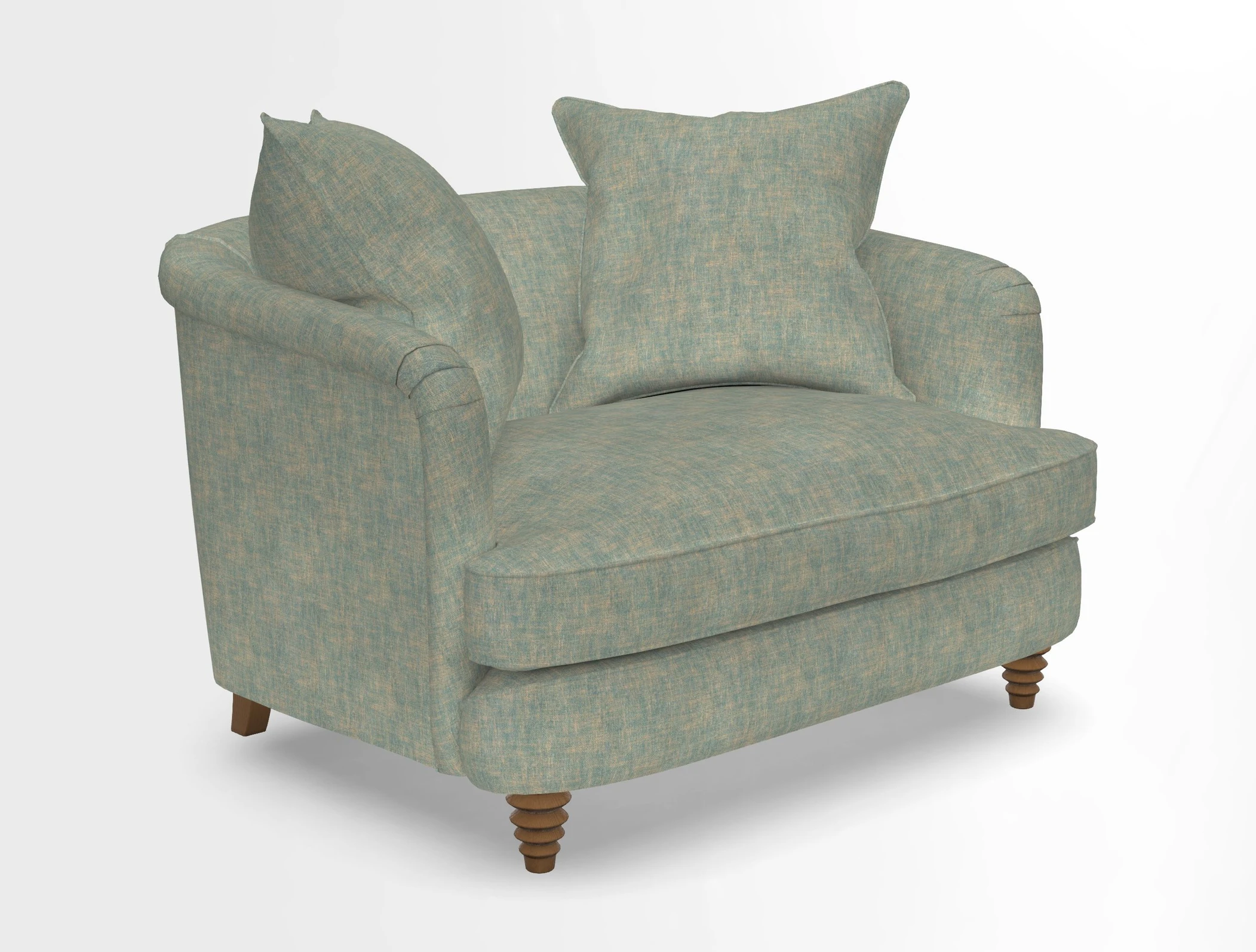 Helmsley Snuggler in V&A Threads of India Opulent Velvets Forest Creatures Hunter piping in Swiss Velvet Olive and scatter in Stockport Stripe Flame