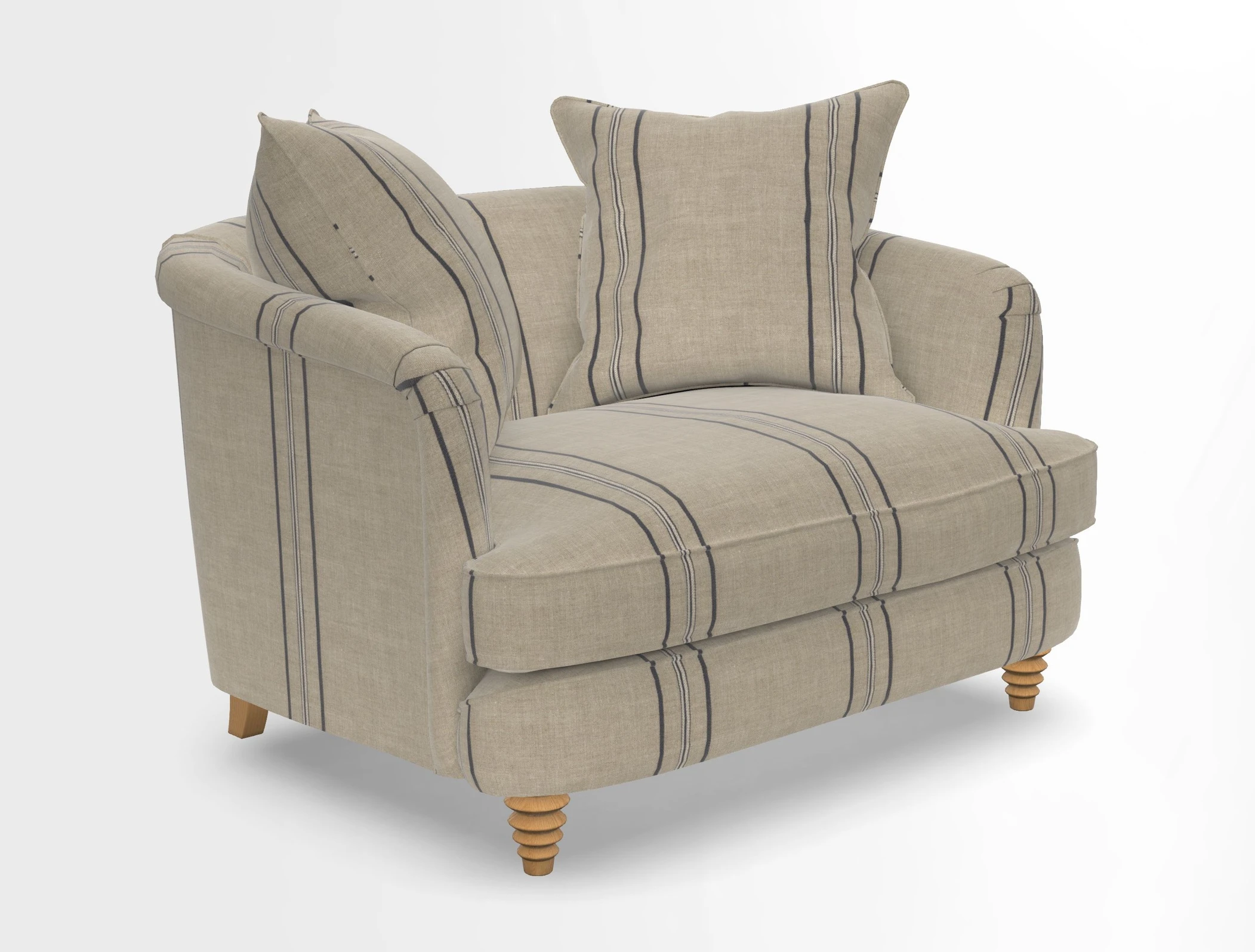 Helmsley Snuggler in V&A Threads of India Opulent Velvets Forest Creatures Hunter piping in Swiss Velvet Olive and scatter in Stockport Stripe Flame