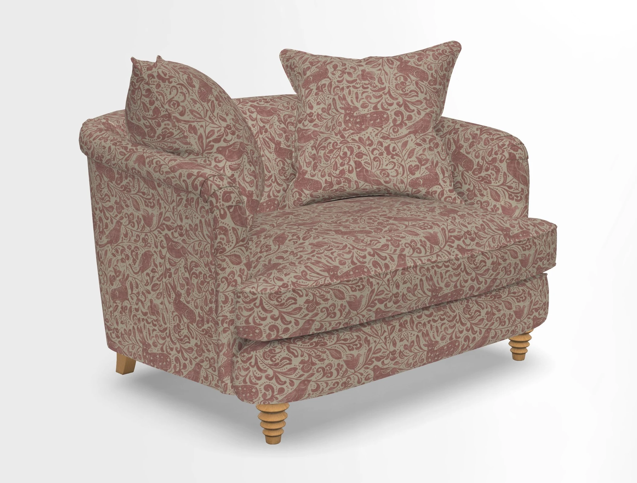 Helmsley Snuggler in V&A Threads of India Opulent Velvets Forest Creatures Hunter piping in Swiss Velvet Olive and scatter in Stockport Stripe Flame