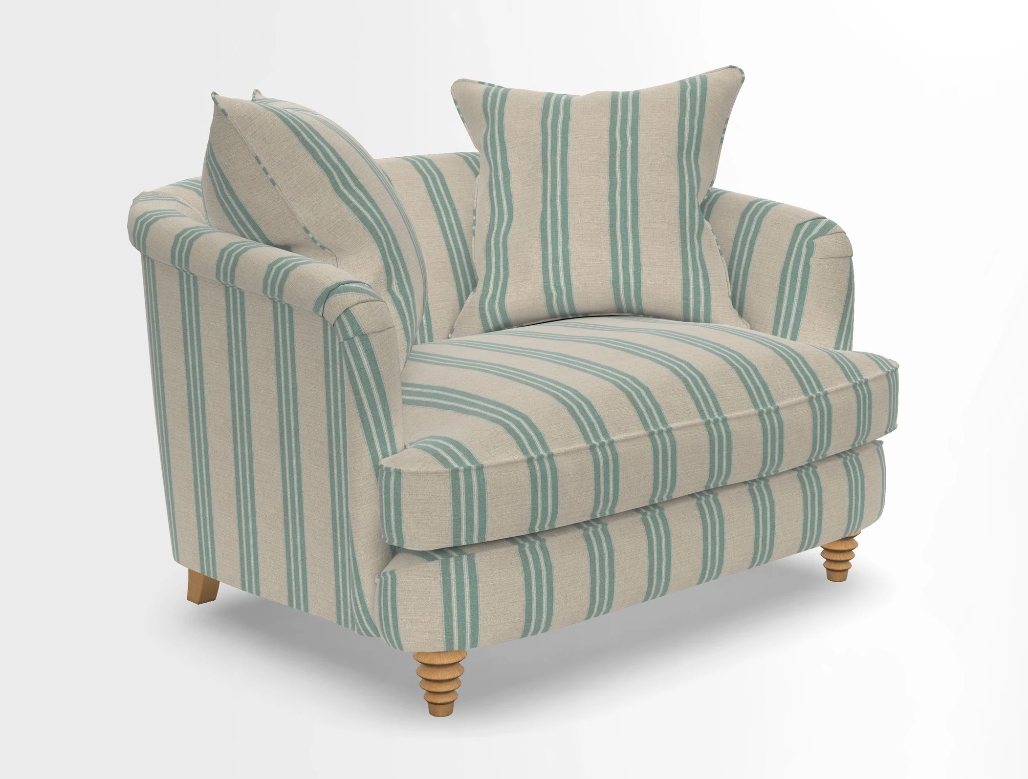 Helmsley Snuggler in V&A Threads of India Opulent Velvets Forest Creatures Hunter piping in Swiss Velvet Olive and scatter in Stockport Stripe Flame