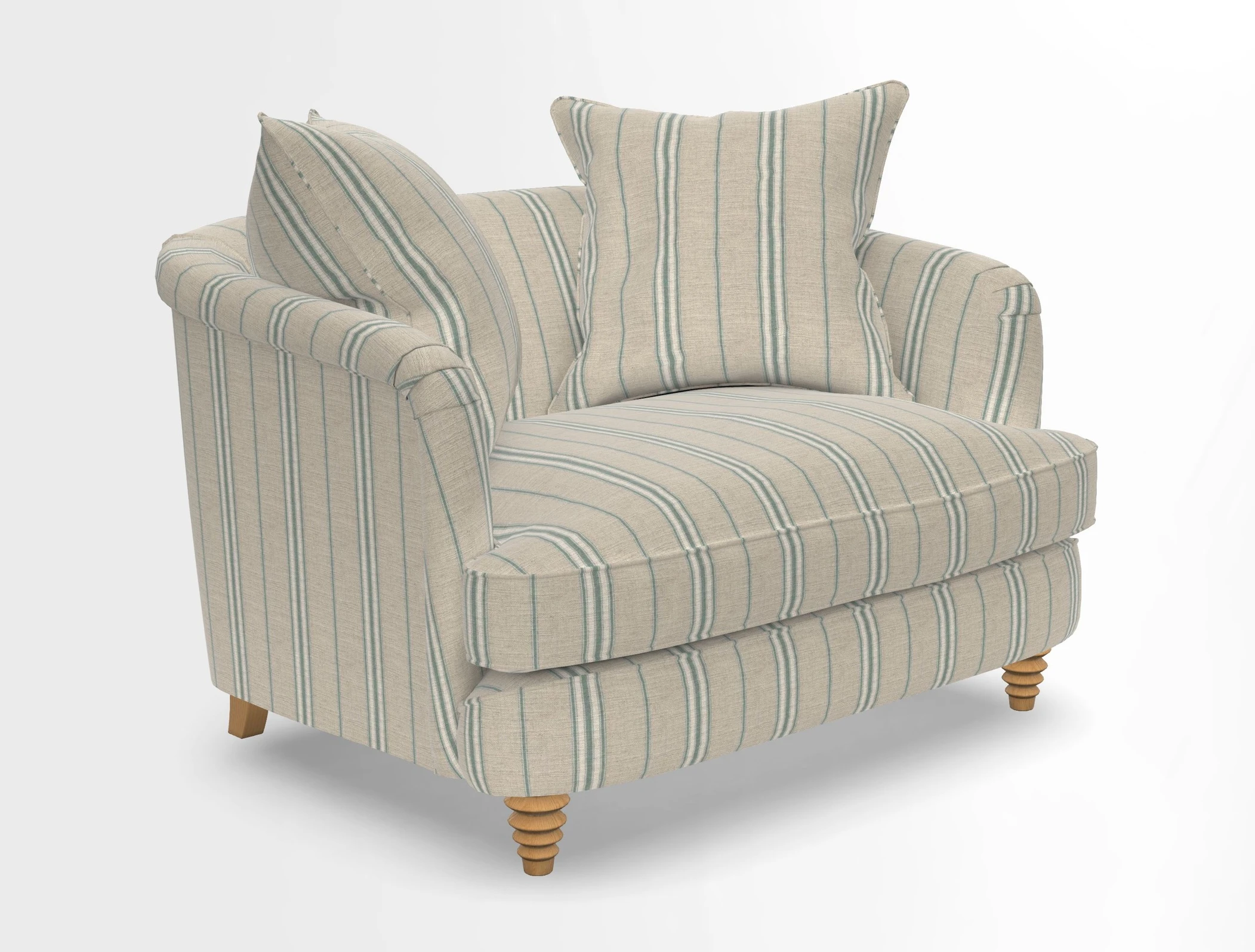 Helmsley Snuggler in V&A Threads of India Opulent Velvets Forest Creatures Hunter piping in Swiss Velvet Olive and scatter in Stockport Stripe Flame