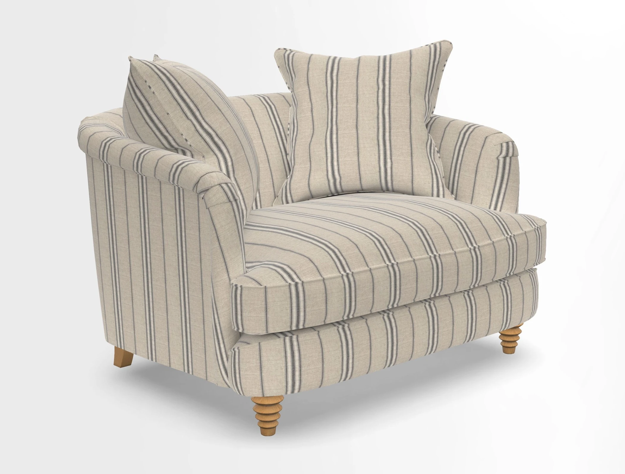 Helmsley Snuggler in V&A Threads of India Opulent Velvets Forest Creatures Hunter piping in Swiss Velvet Olive and scatter in Stockport Stripe Flame