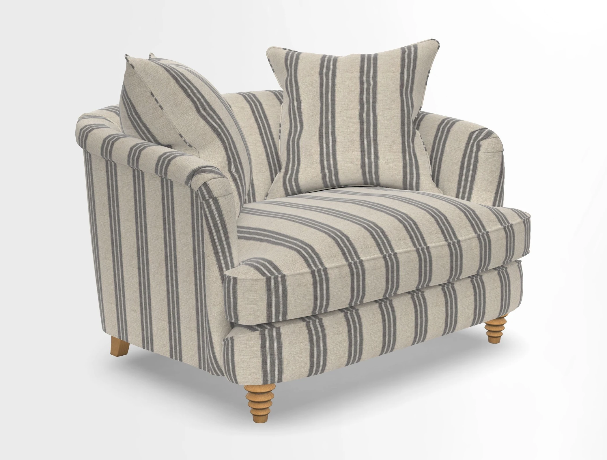 Helmsley Snuggler in V&A Threads of India Opulent Velvets Forest Creatures Hunter piping in Swiss Velvet Olive and scatter in Stockport Stripe Flame