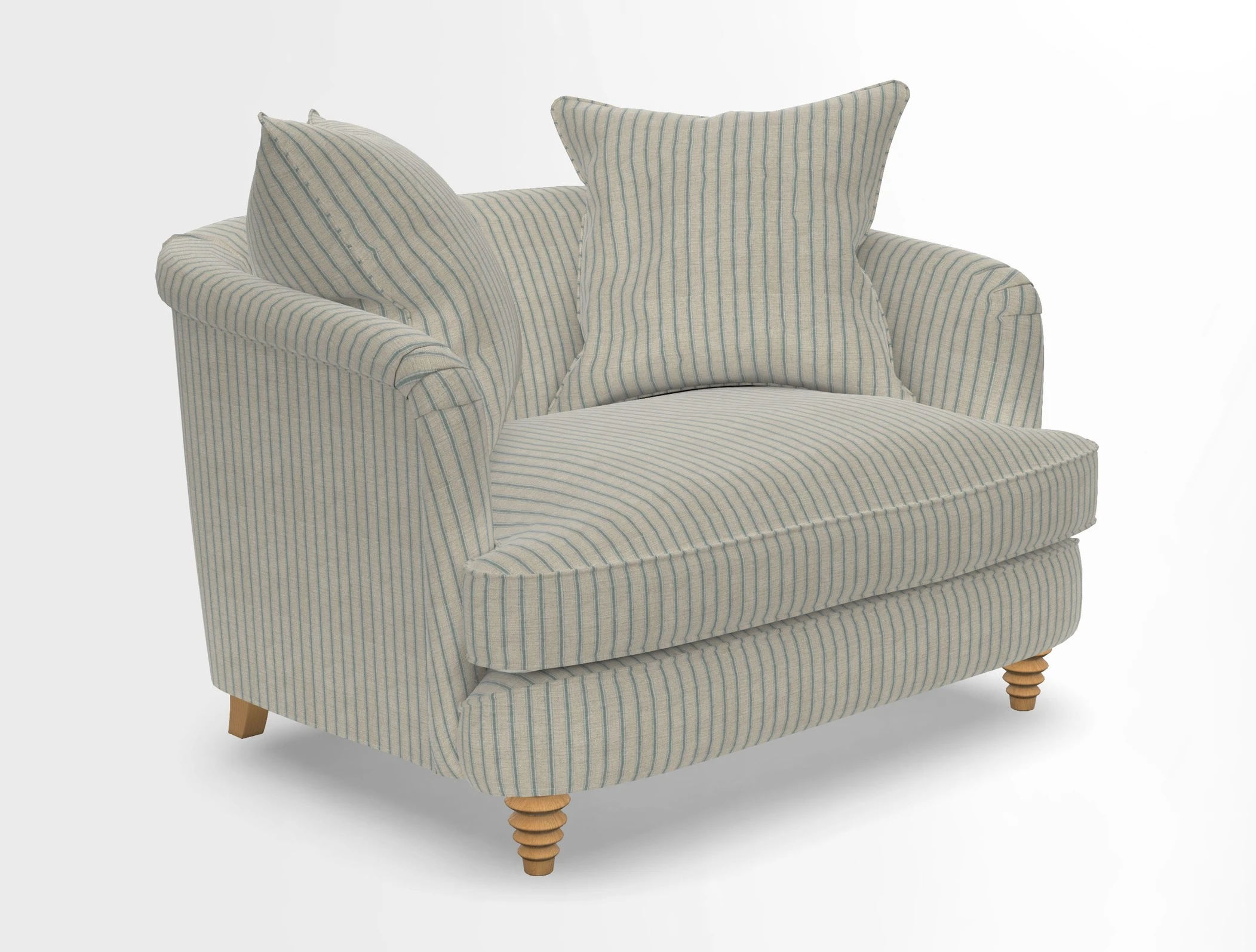 Helmsley Snuggler in V&A Threads of India Opulent Velvets Forest Creatures Hunter piping in Swiss Velvet Olive and scatter in Stockport Stripe Flame