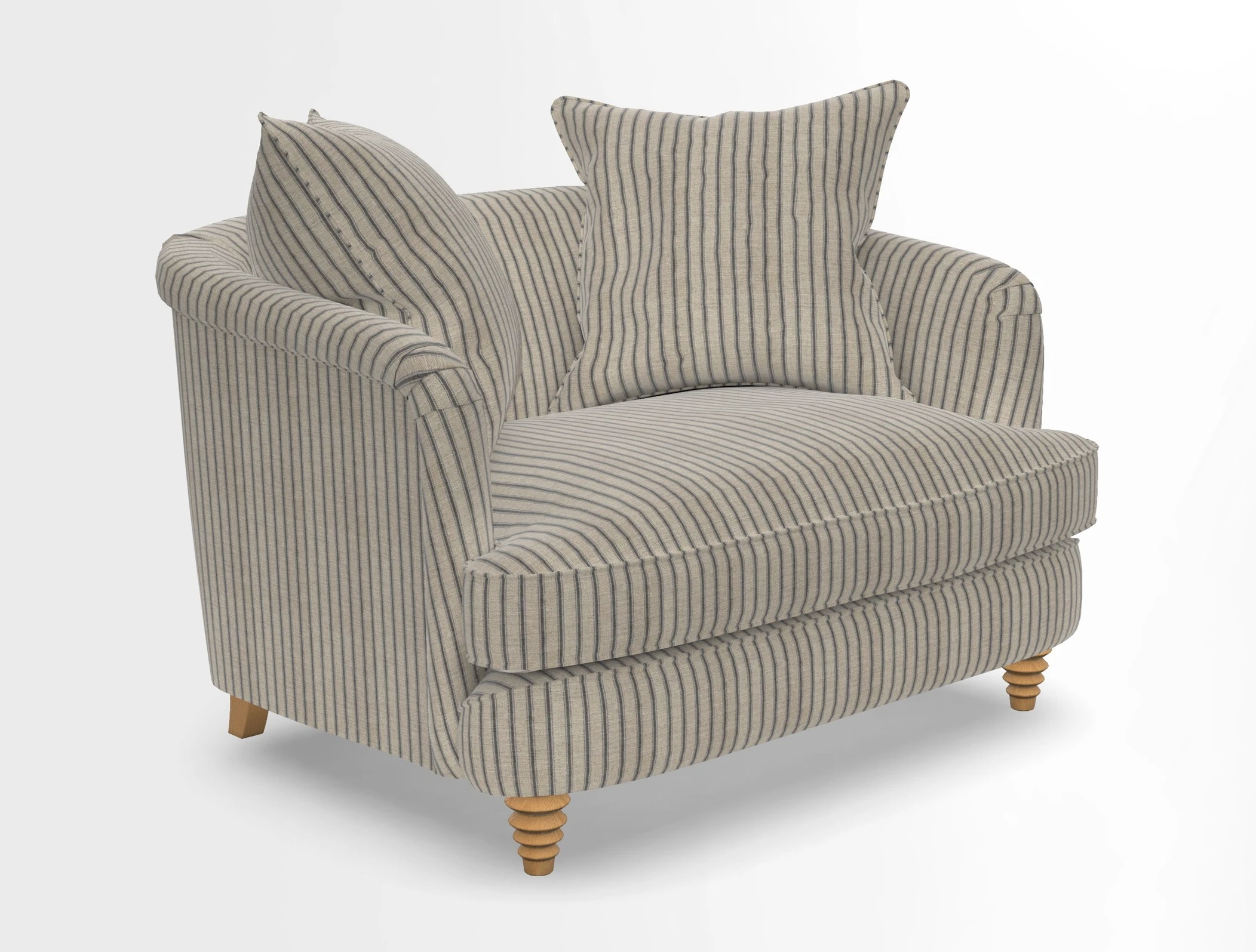 Helmsley Snuggler in V&A Threads of India Opulent Velvets Forest Creatures Hunter piping in Swiss Velvet Olive and scatter in Stockport Stripe Flame