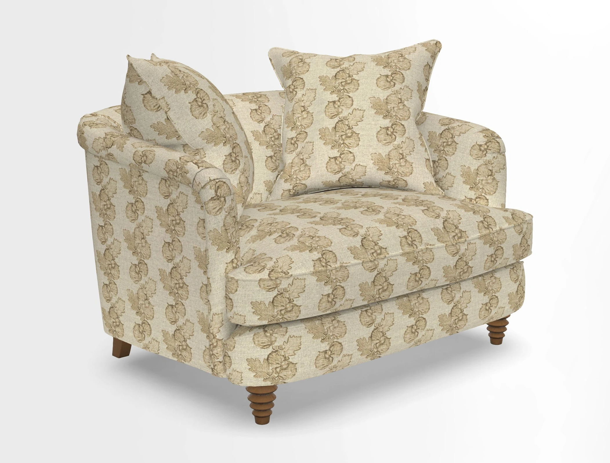 Helmsley Snuggler in V&A Threads of India Opulent Velvets Forest Creatures Hunter piping in Swiss Velvet Olive and scatter in Stockport Stripe Flame