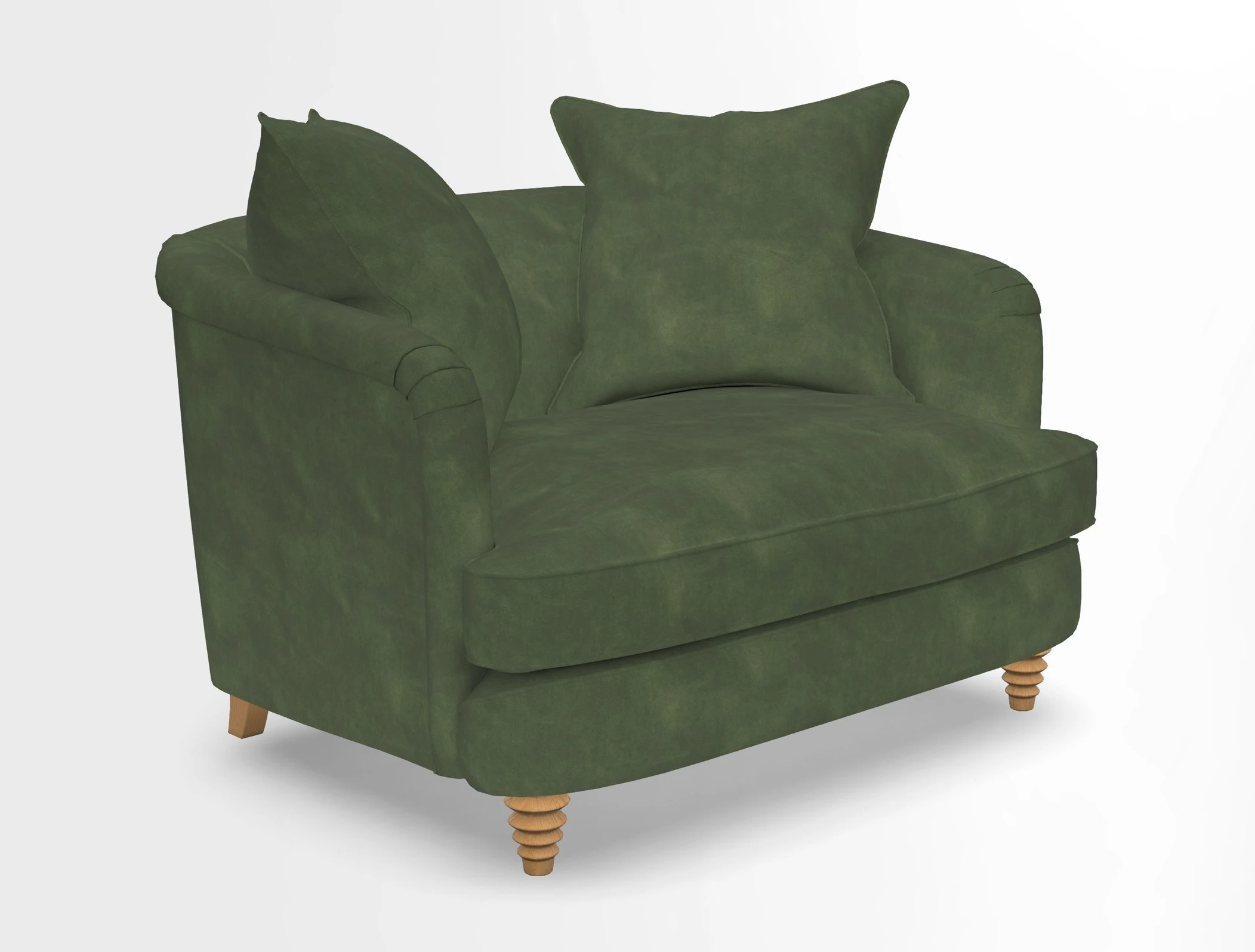 Helmsley Snuggler in V&A Threads of India Opulent Velvets Forest Creatures Hunter piping in Swiss Velvet Olive and scatter in Stockport Stripe Flame