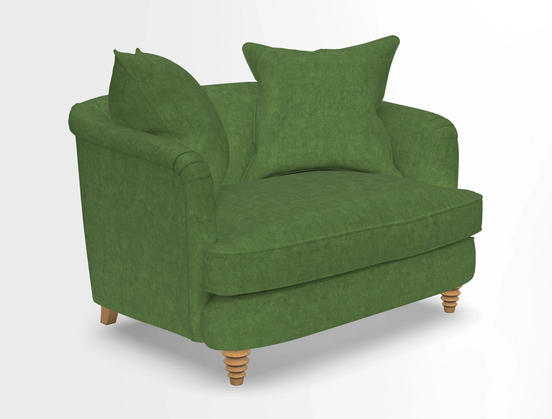 Helmsley Snuggler in V&A Threads of India Opulent Velvets Forest Creatures Hunter piping in Swiss Velvet Olive and scatter in Stockport Stripe Flame