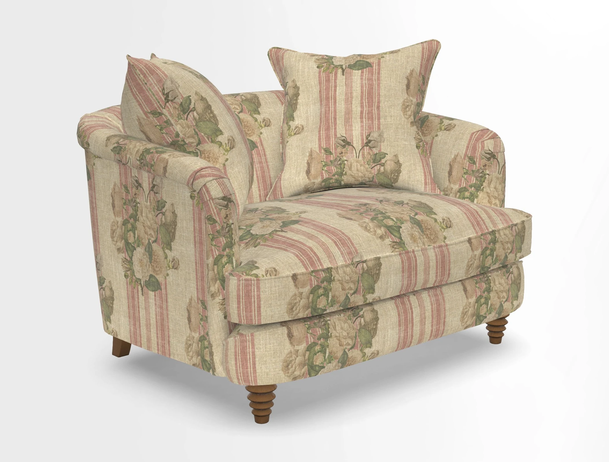 Helmsley Snuggler in V&A Threads of India Opulent Velvets Forest Creatures Hunter piping in Swiss Velvet Olive and scatter in Stockport Stripe Flame