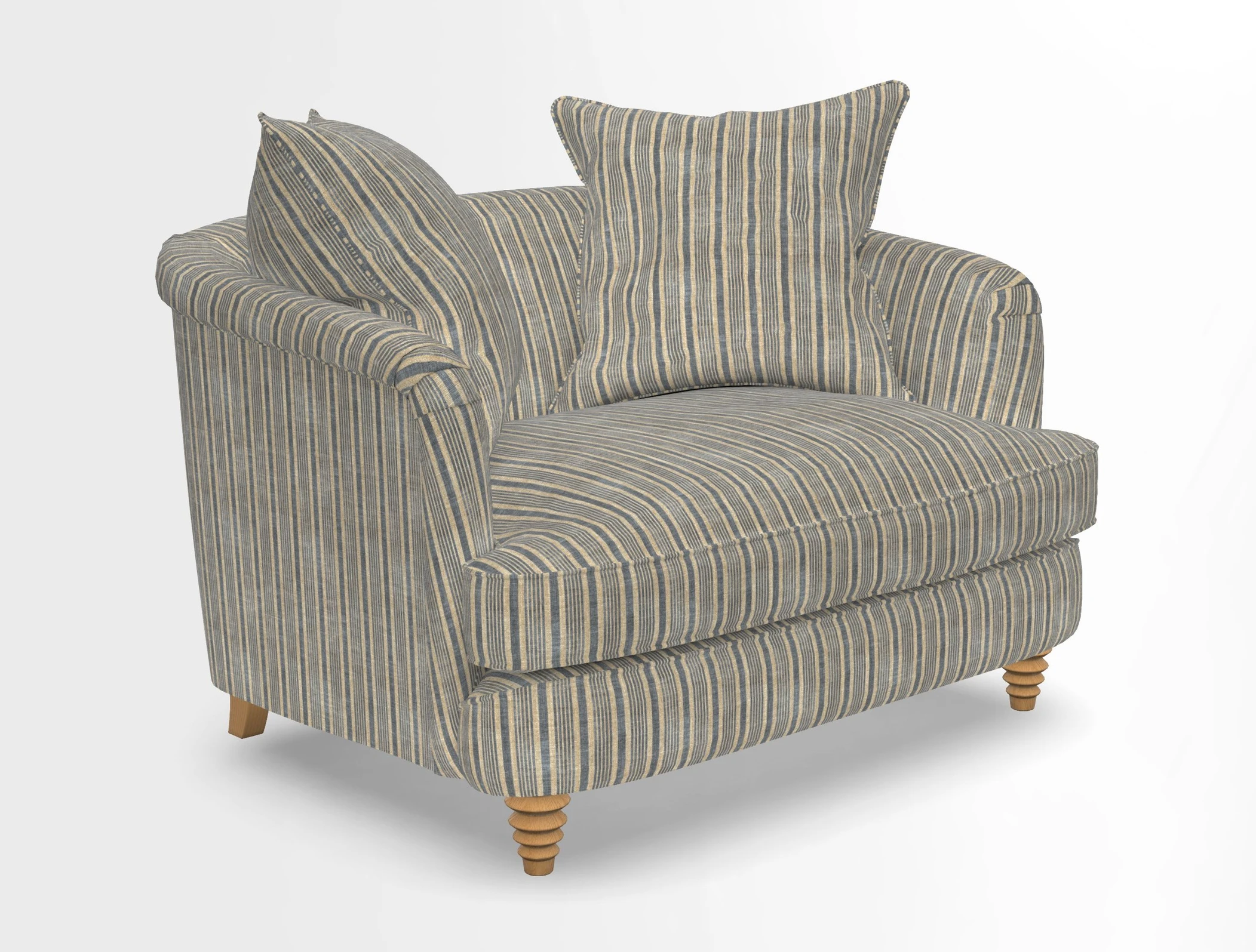 Helmsley Snuggler in V&A Threads of India Opulent Velvets Forest Creatures Hunter piping in Swiss Velvet Olive and scatter in Stockport Stripe Flame