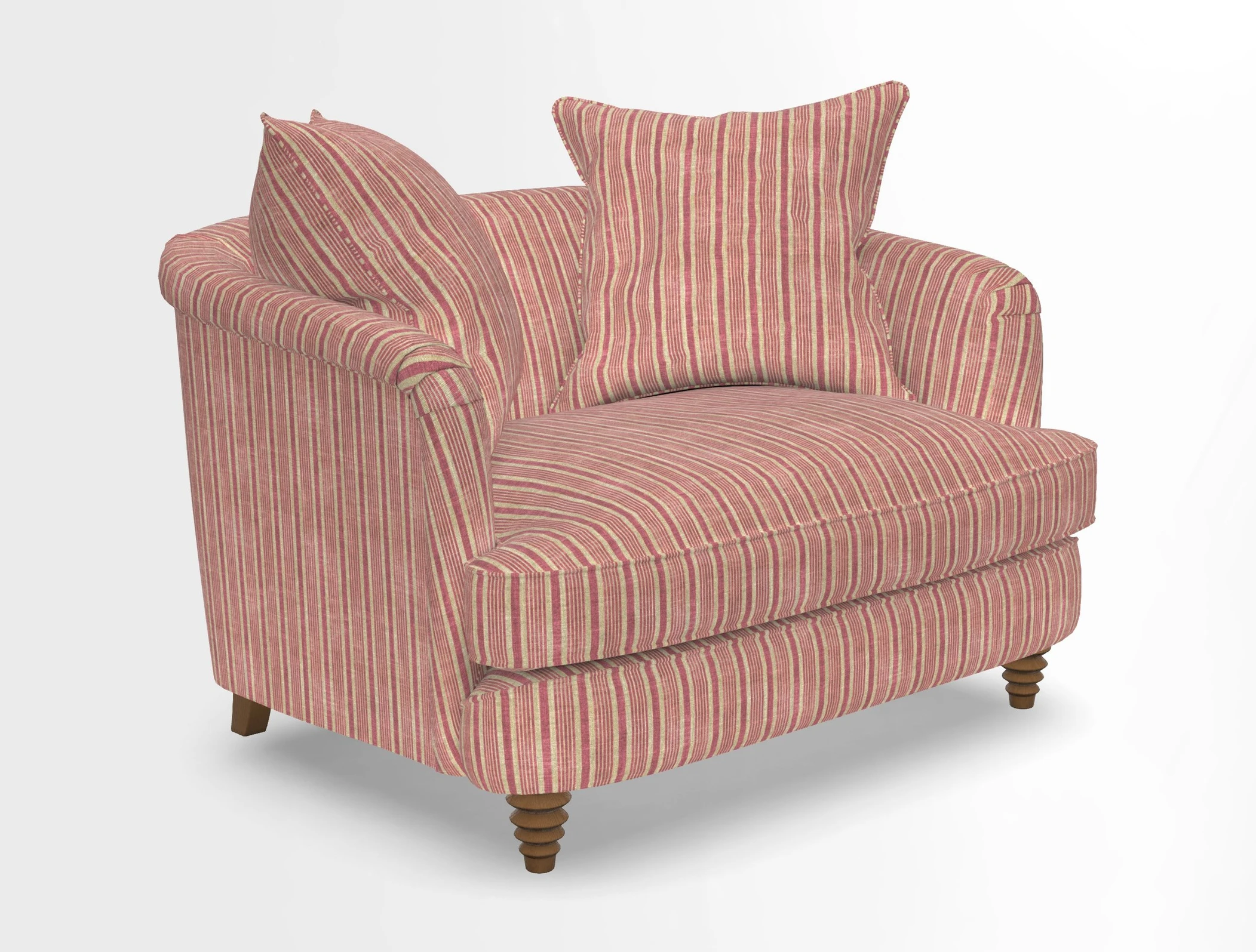 Helmsley Snuggler in V&A Threads of India Opulent Velvets Forest Creatures Hunter piping in Swiss Velvet Olive and scatter in Stockport Stripe Flame