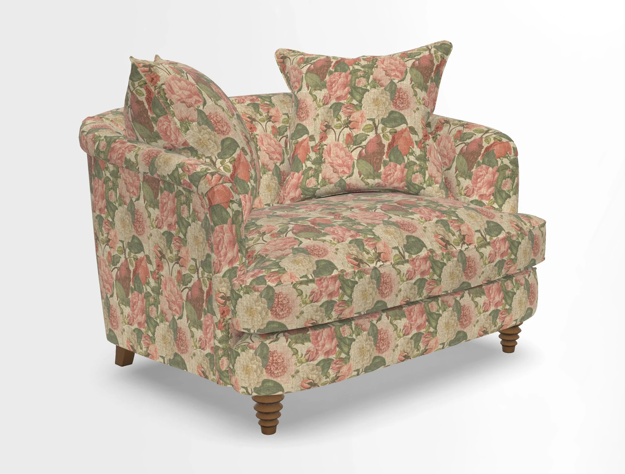 Helmsley Snuggler in V&A Threads of India Opulent Velvets Forest Creatures Hunter piping in Swiss Velvet Olive and scatter in Stockport Stripe Flame