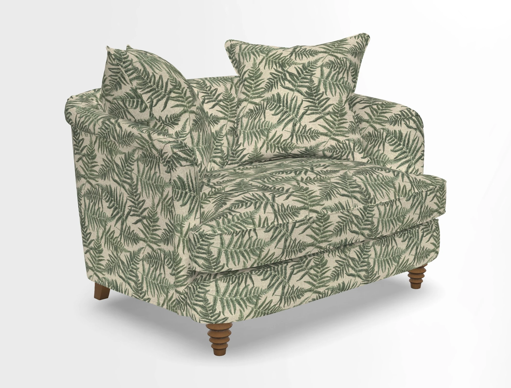 Helmsley Snuggler in V&A Threads of India Opulent Velvets Forest Creatures Hunter piping in Swiss Velvet Olive and scatter in Stockport Stripe Flame