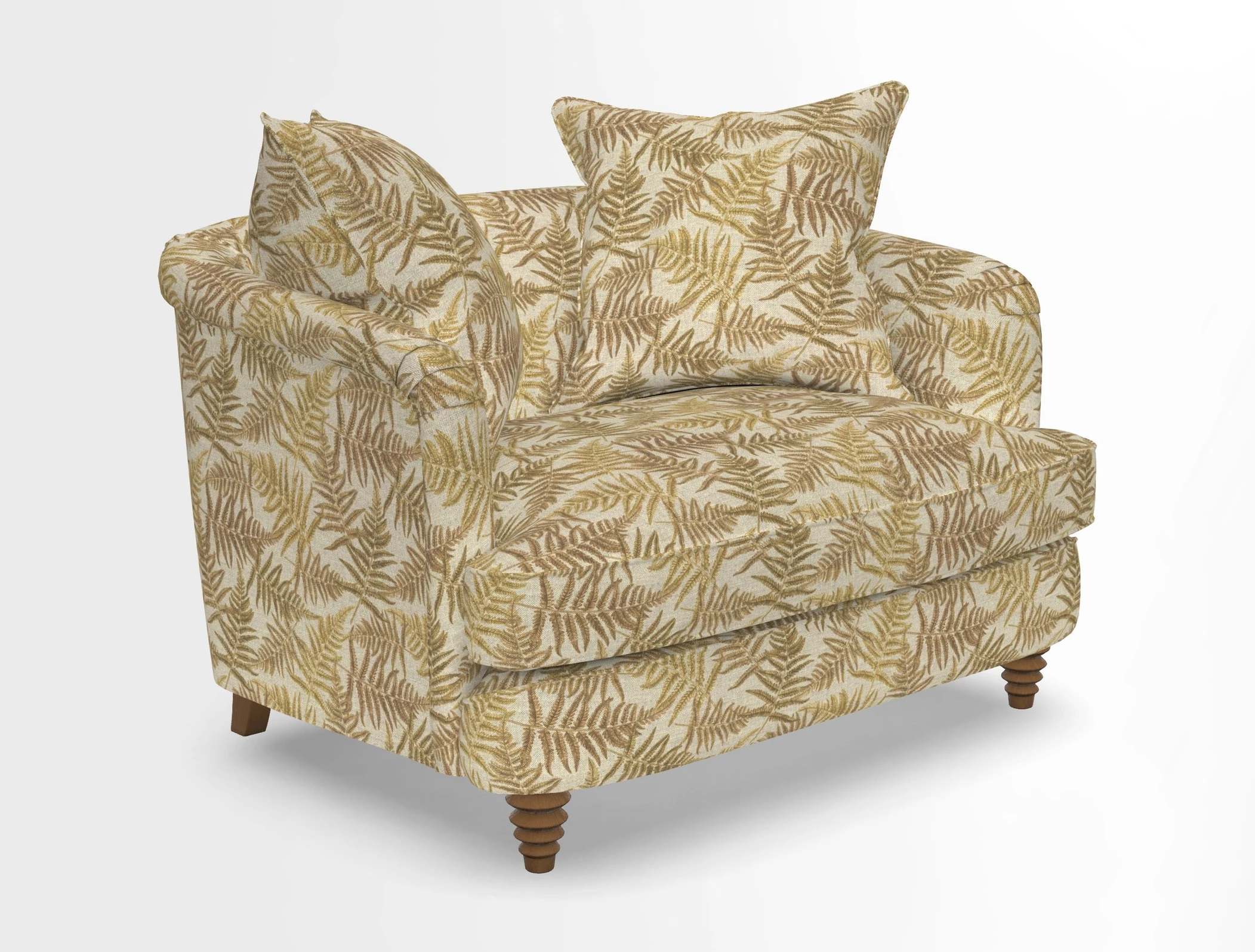 Helmsley Snuggler in V&A Threads of India Opulent Velvets Forest Creatures Hunter piping in Swiss Velvet Olive and scatter in Stockport Stripe Flame