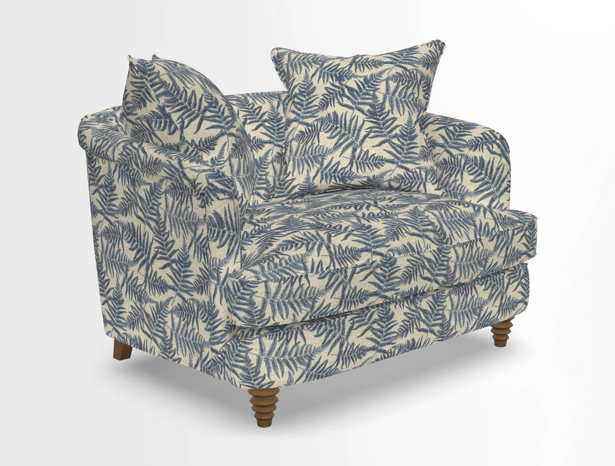 Helmsley Snuggler in V&A Threads of India Opulent Velvets Forest Creatures Hunter piping in Swiss Velvet Olive and scatter in Stockport Stripe Flame