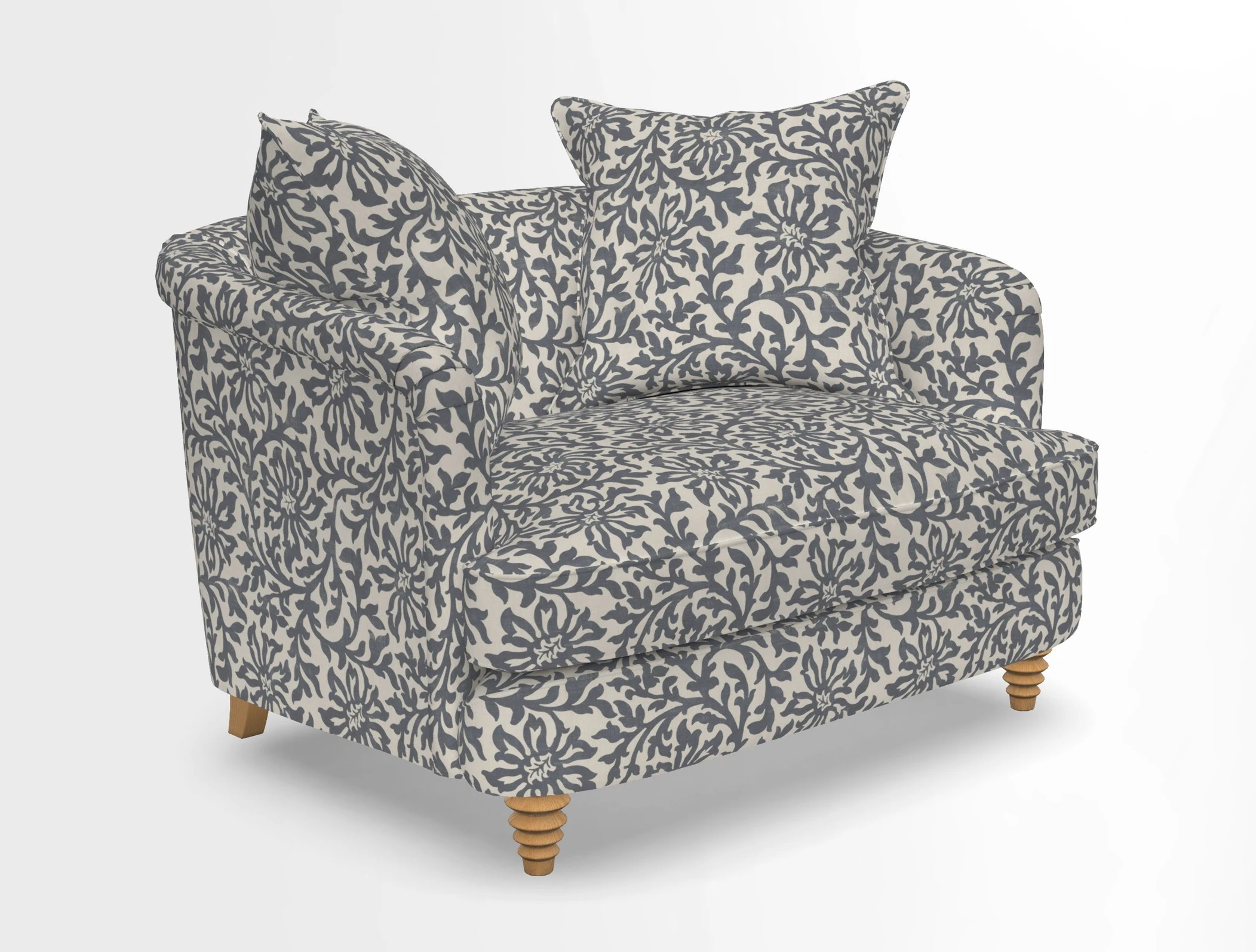 Helmsley Snuggler in V&A Threads of India Opulent Velvets Forest Creatures Hunter piping in Swiss Velvet Olive and scatter in Stockport Stripe Flame