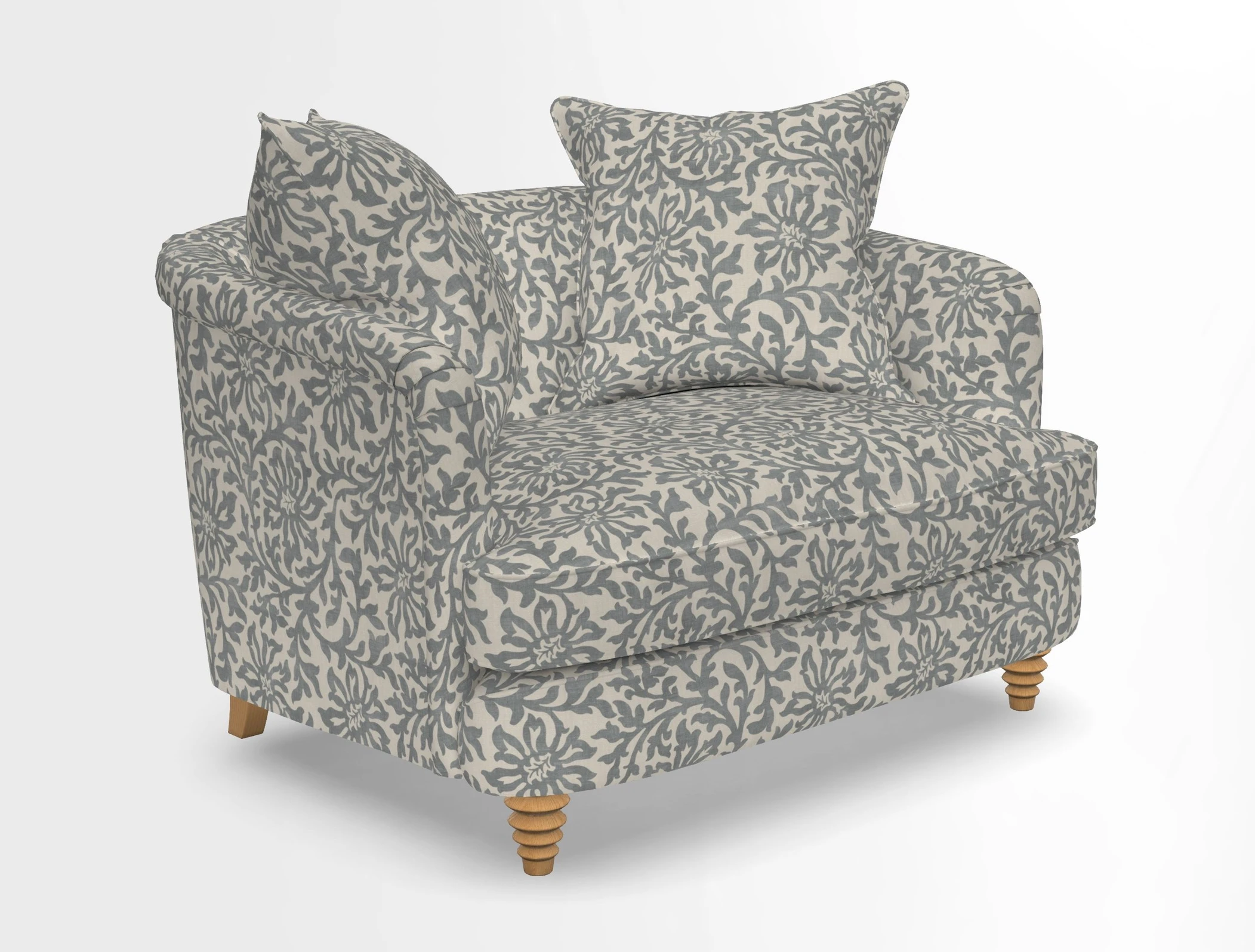 Helmsley Snuggler in V&A Threads of India Opulent Velvets Forest Creatures Hunter piping in Swiss Velvet Olive and scatter in Stockport Stripe Flame