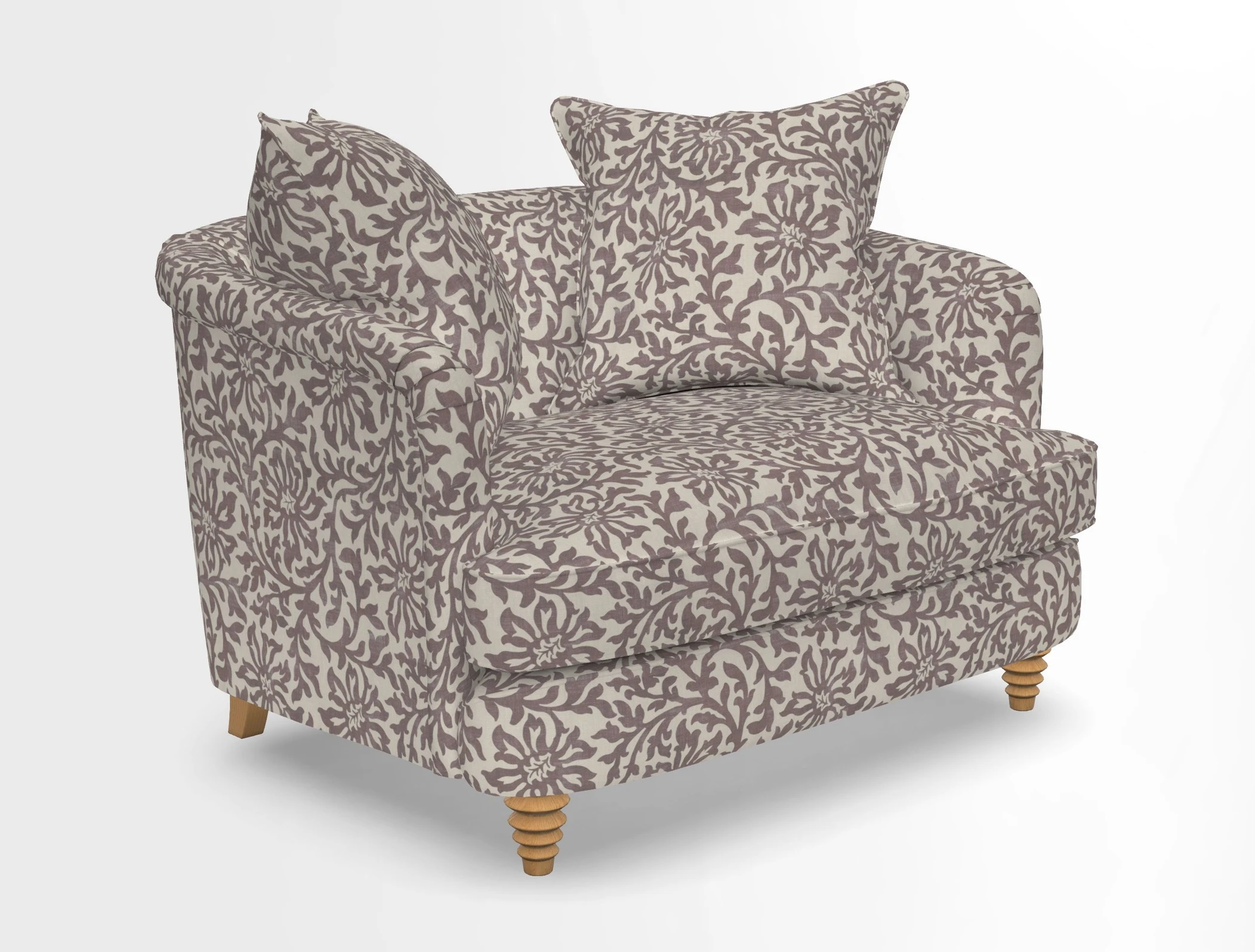 Helmsley Snuggler in V&A Threads of India Opulent Velvets Forest Creatures Hunter piping in Swiss Velvet Olive and scatter in Stockport Stripe Flame