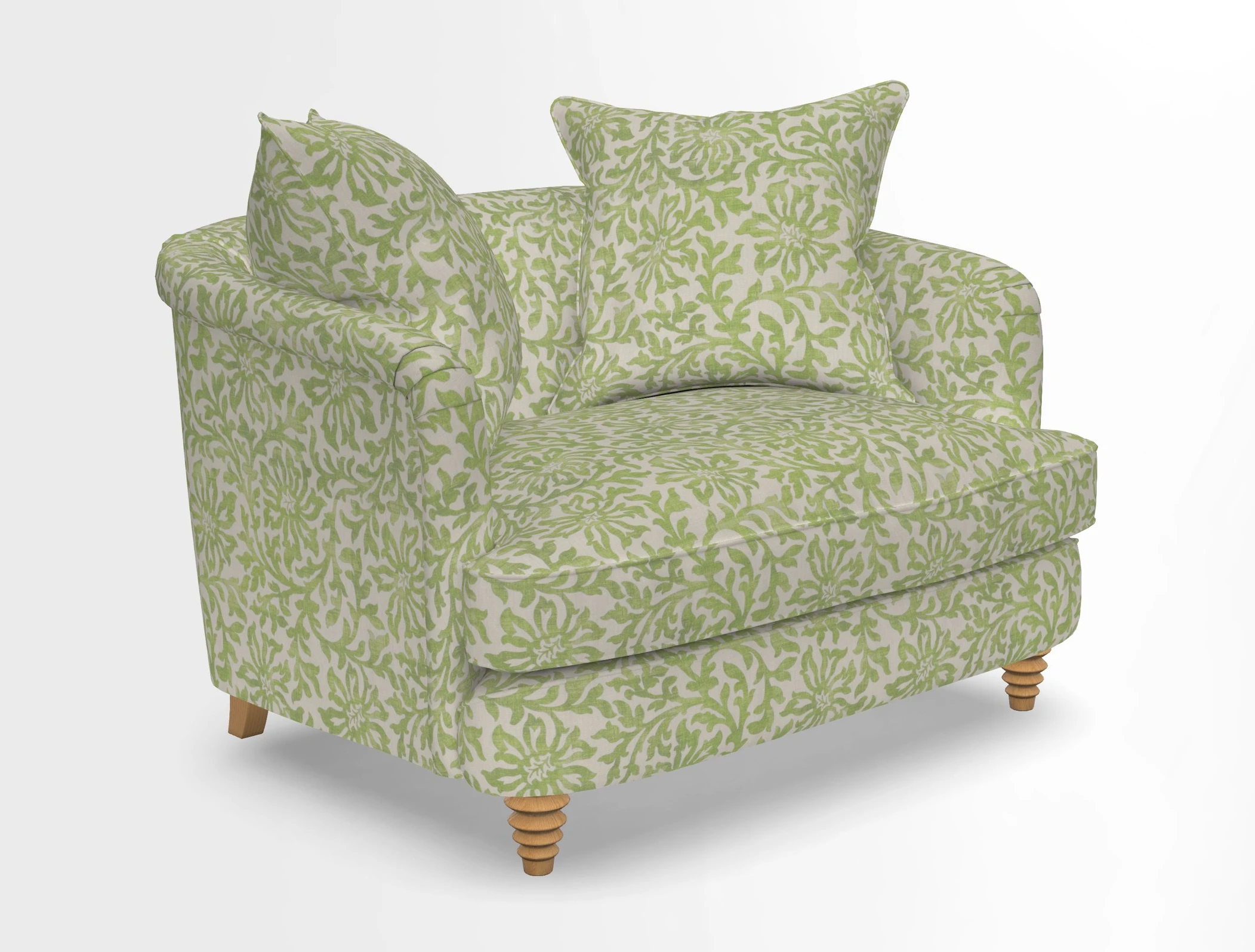 Helmsley Snuggler in V&A Threads of India Opulent Velvets Forest Creatures Hunter piping in Swiss Velvet Olive and scatter in Stockport Stripe Flame