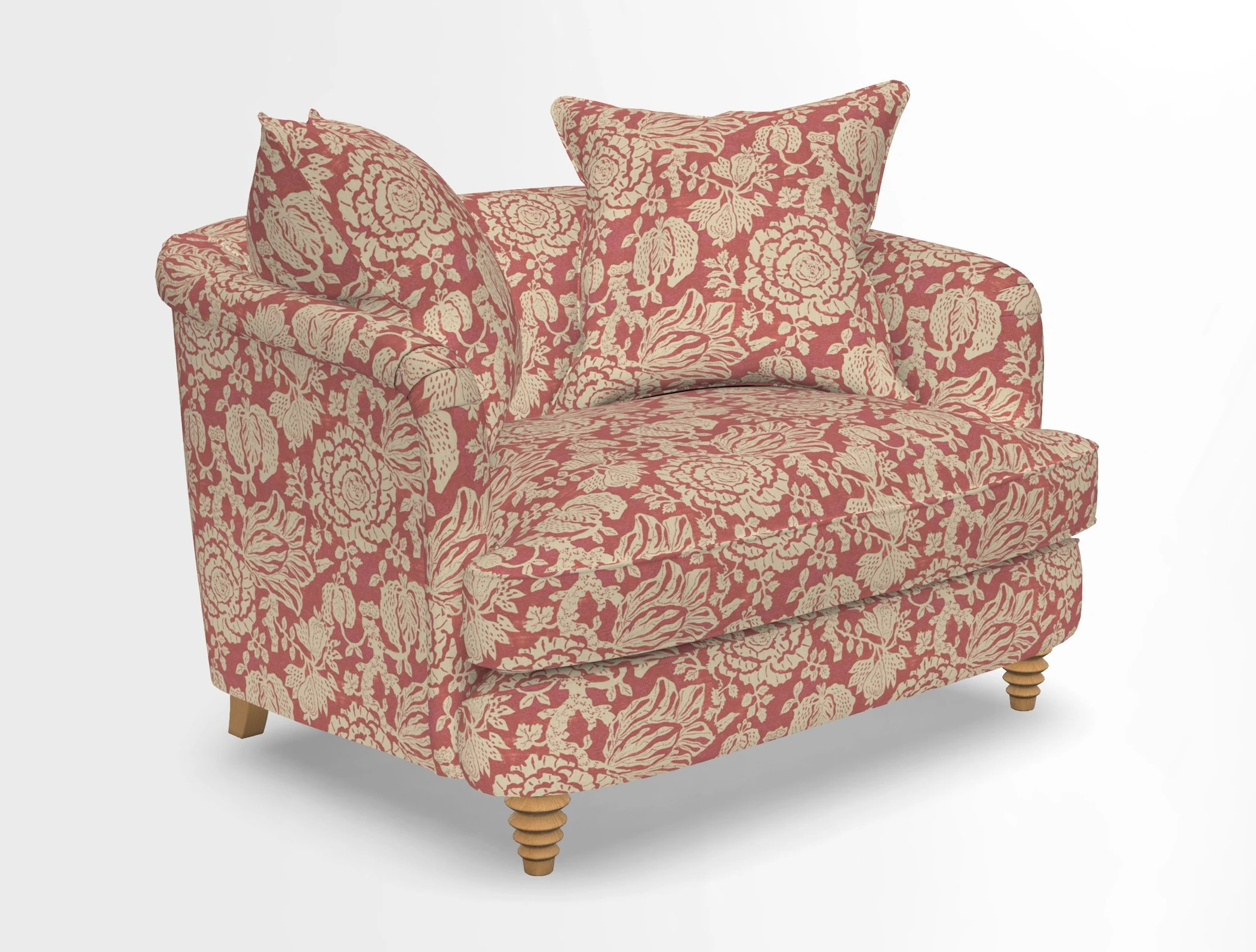 Helmsley Snuggler in V&A Threads of India Opulent Velvets Forest Creatures Hunter piping in Swiss Velvet Olive and scatter in Stockport Stripe Flame