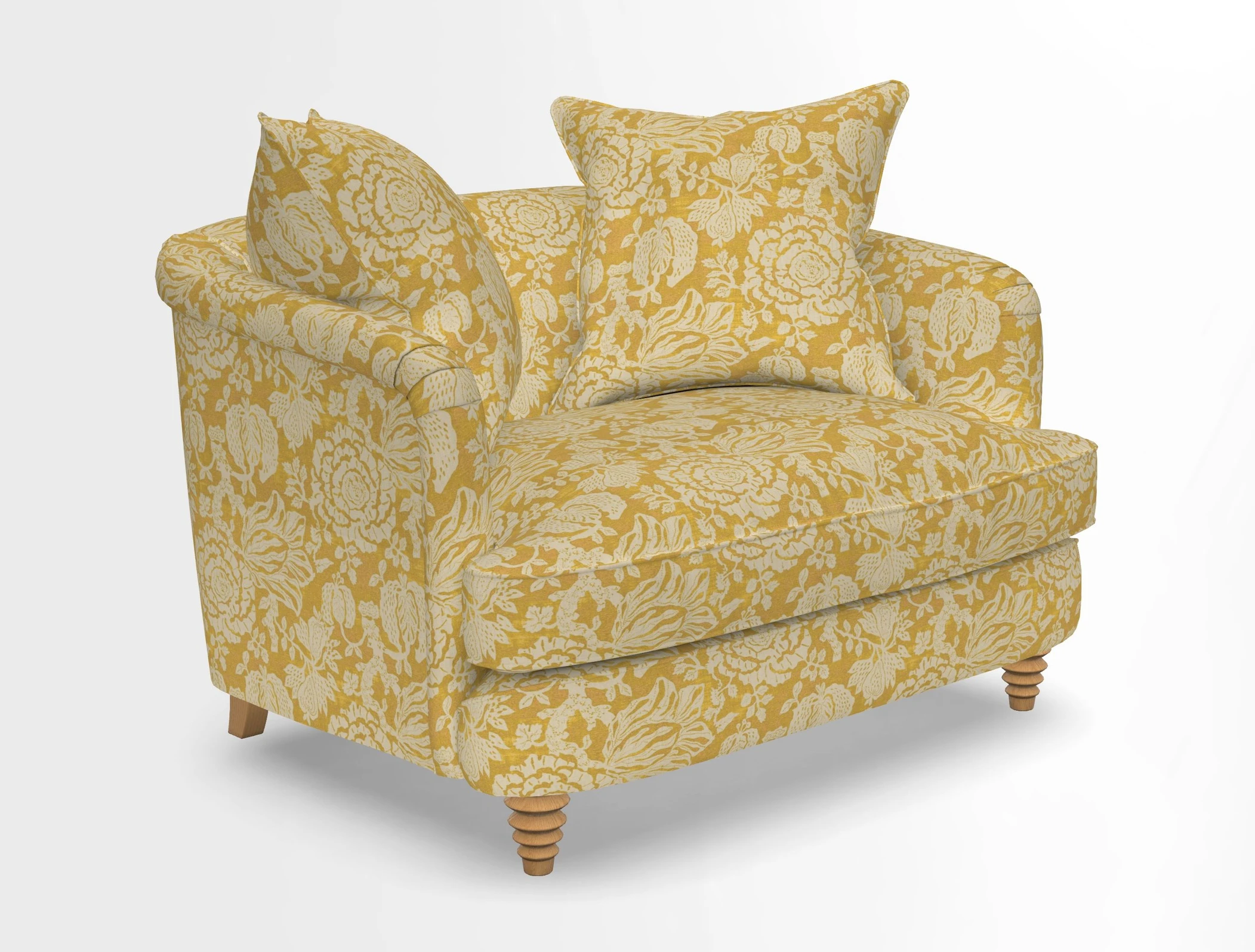 Helmsley Snuggler in V&A Threads of India Opulent Velvets Forest Creatures Hunter piping in Swiss Velvet Olive and scatter in Stockport Stripe Flame