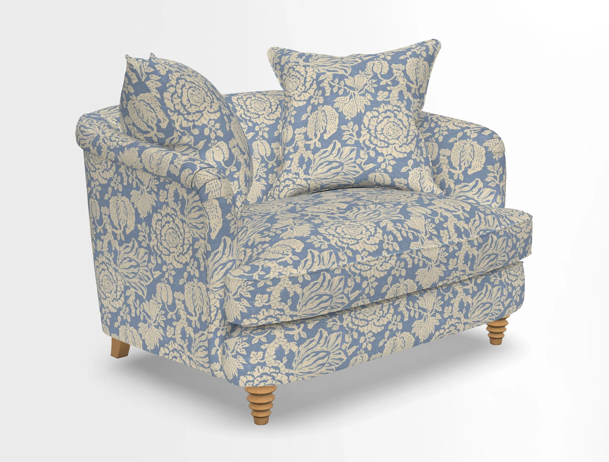 Helmsley Snuggler in V&A Threads of India Opulent Velvets Forest Creatures Hunter piping in Swiss Velvet Olive and scatter in Stockport Stripe Flame