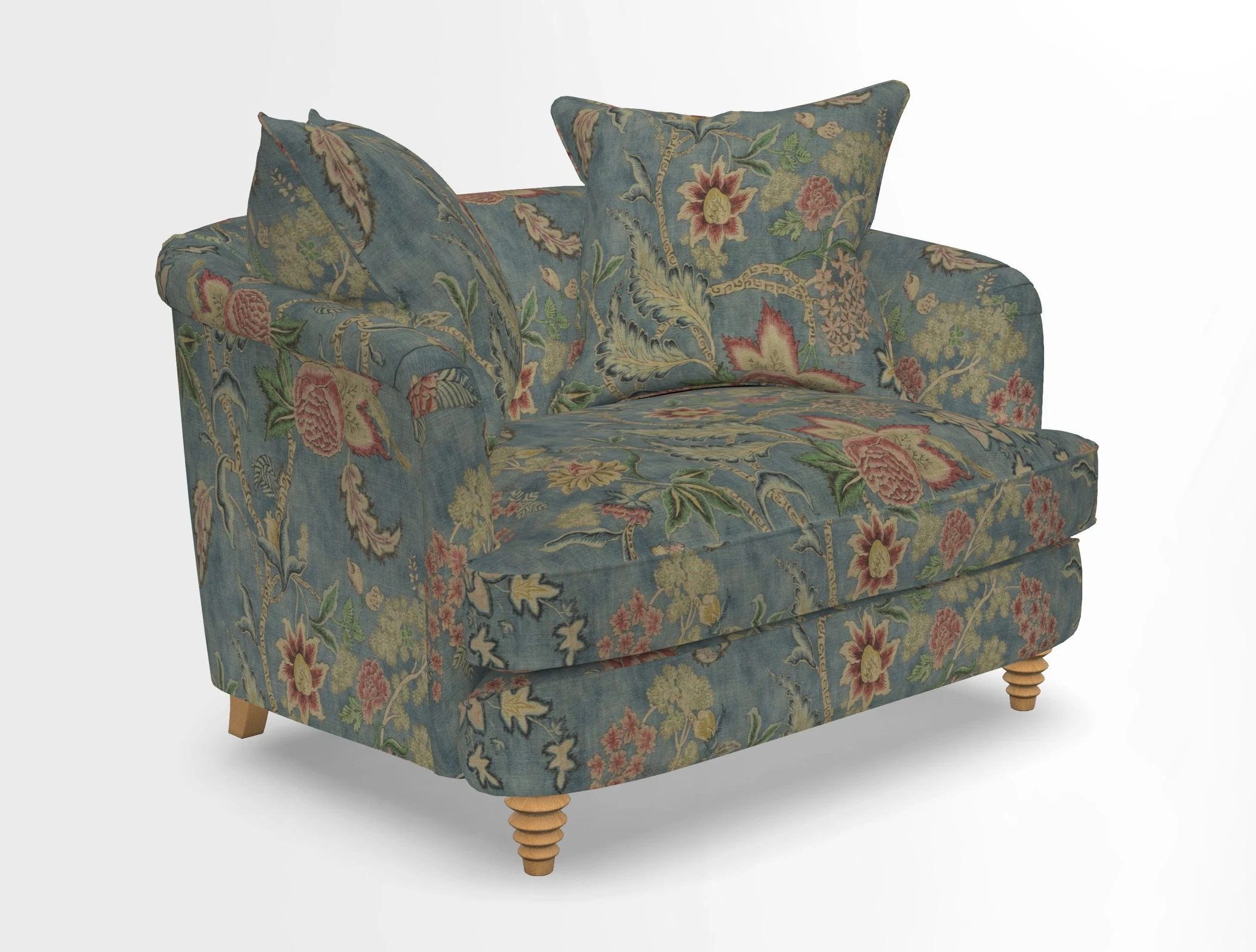 Helmsley Snuggler in V&A Threads of India Opulent Velvets Forest Creatures Hunter piping in Swiss Velvet Olive and scatter in Stockport Stripe Flame