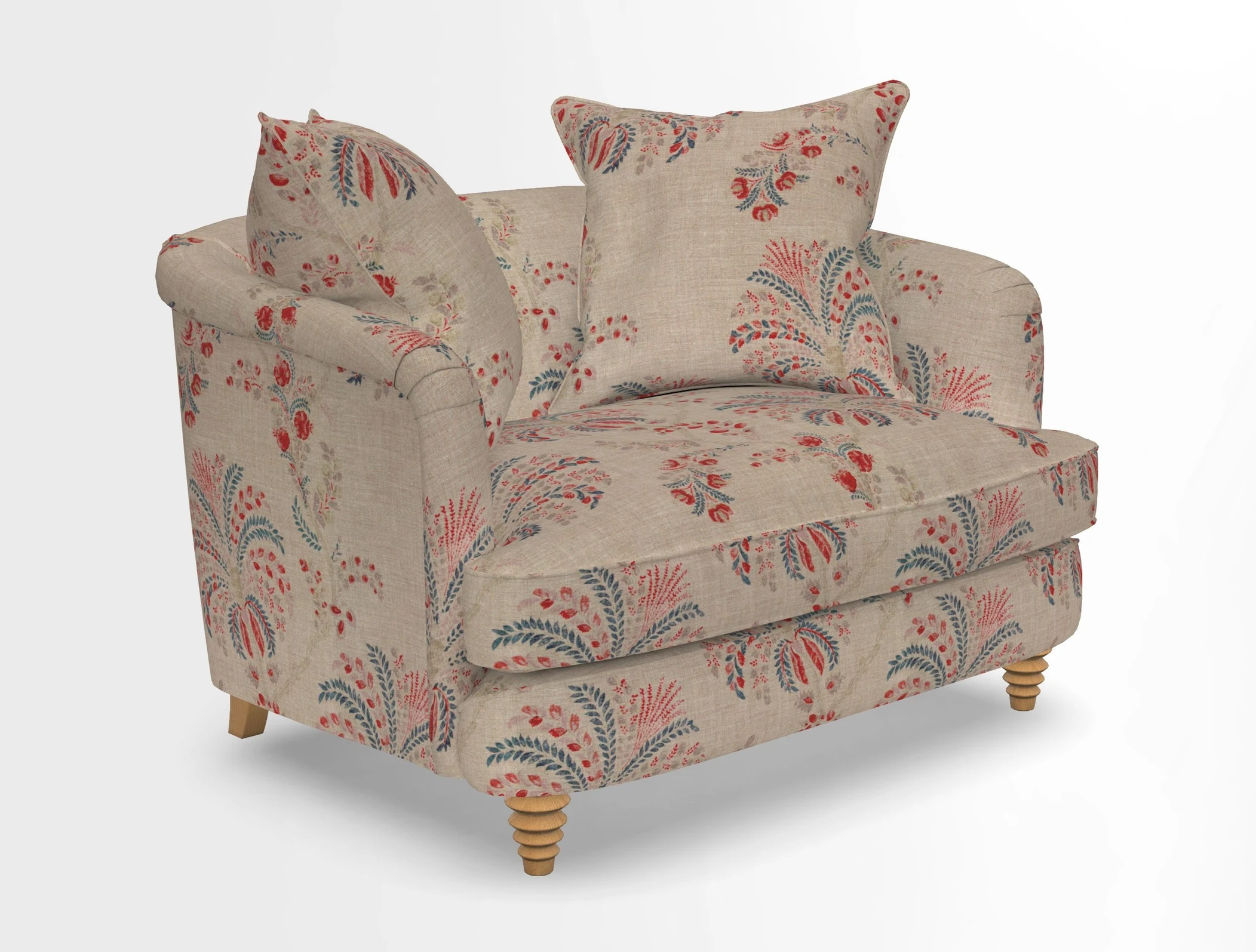Helmsley Snuggler in V&A Threads of India Opulent Velvets Forest Creatures Hunter piping in Swiss Velvet Olive and scatter in Stockport Stripe Flame