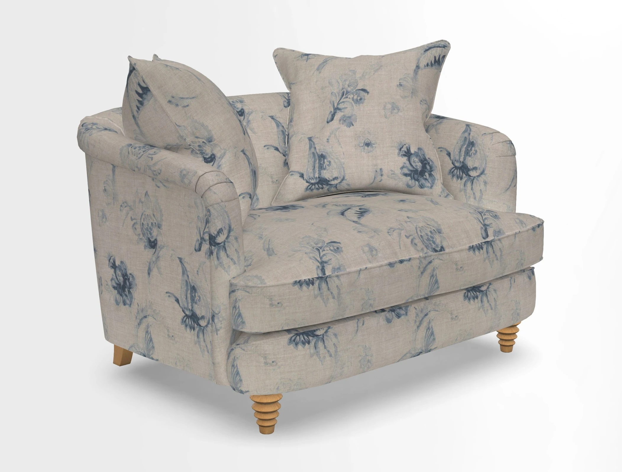 Helmsley Snuggler in V&A Threads of India Opulent Velvets Forest Creatures Hunter piping in Swiss Velvet Olive and scatter in Stockport Stripe Flame