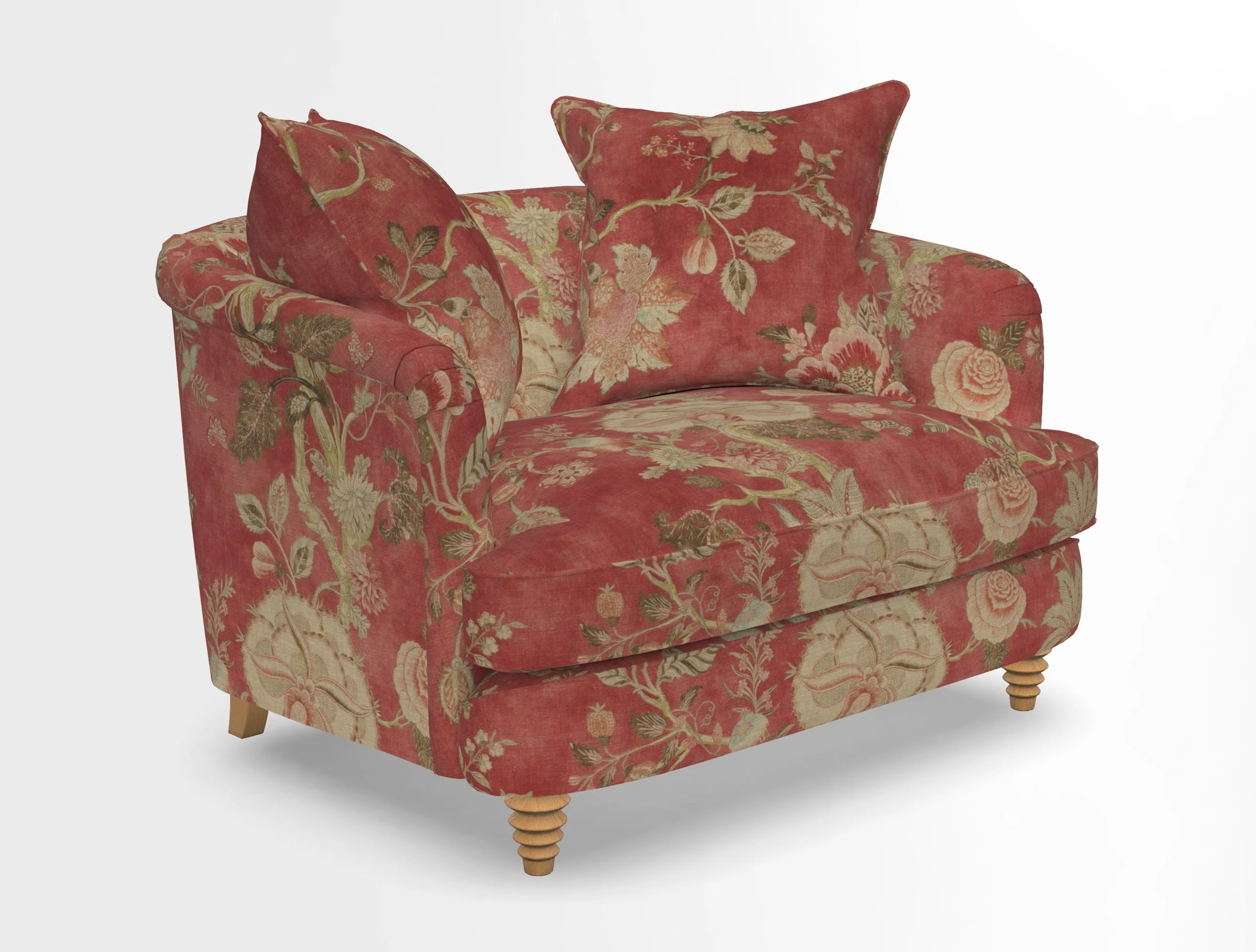 Helmsley Snuggler in V&A Threads of India Opulent Velvets Forest Creatures Hunter piping in Swiss Velvet Olive and scatter in Stockport Stripe Flame
