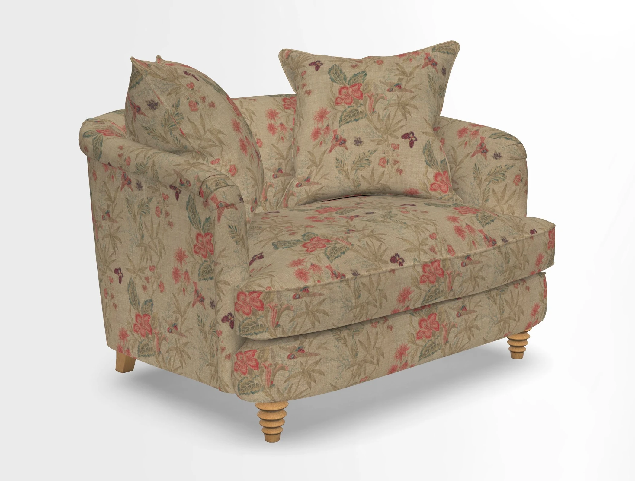 Helmsley Snuggler in V&A Threads of India Opulent Velvets Forest Creatures Hunter piping in Swiss Velvet Olive and scatter in Stockport Stripe Flame