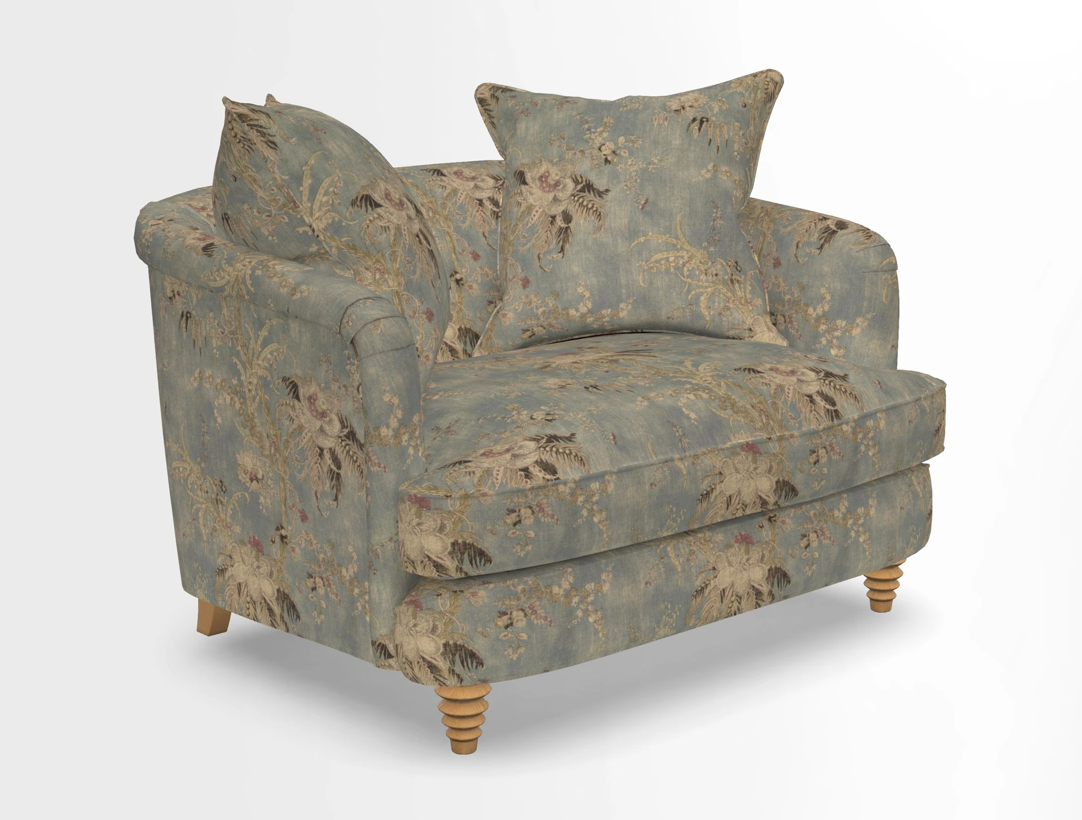 Helmsley Snuggler in V&A Threads of India Opulent Velvets Forest Creatures Hunter piping in Swiss Velvet Olive and scatter in Stockport Stripe Flame